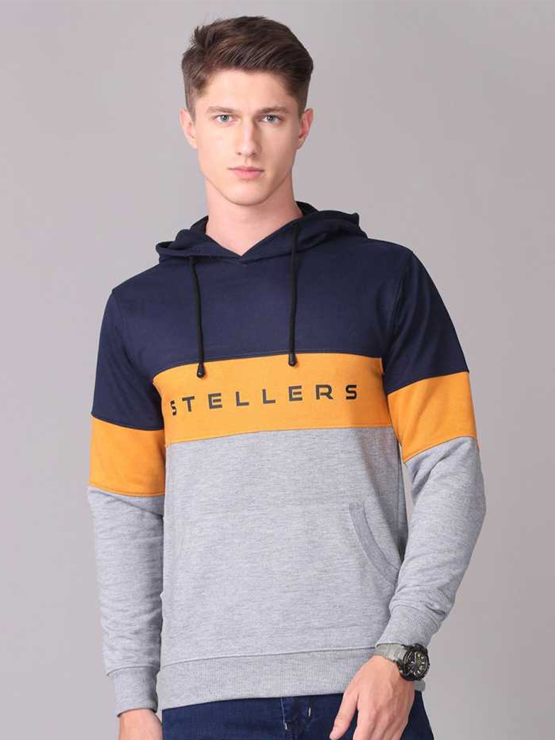 

STELLERS Colourblocked Hooded Sweatshirt, Grey melange