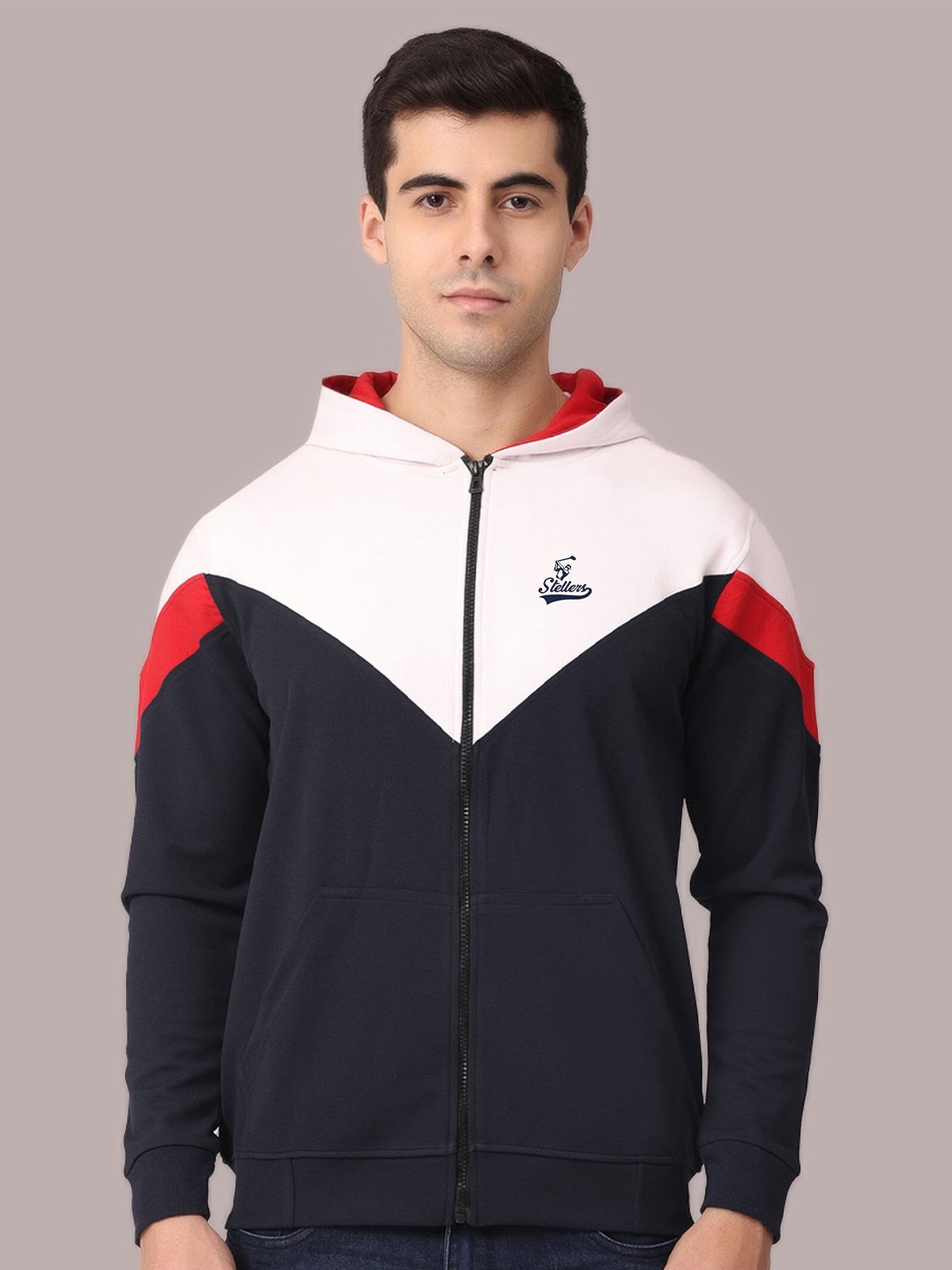 

STELLERS Colourblocked Full Sleeve Hooded Sweatshirt, Black