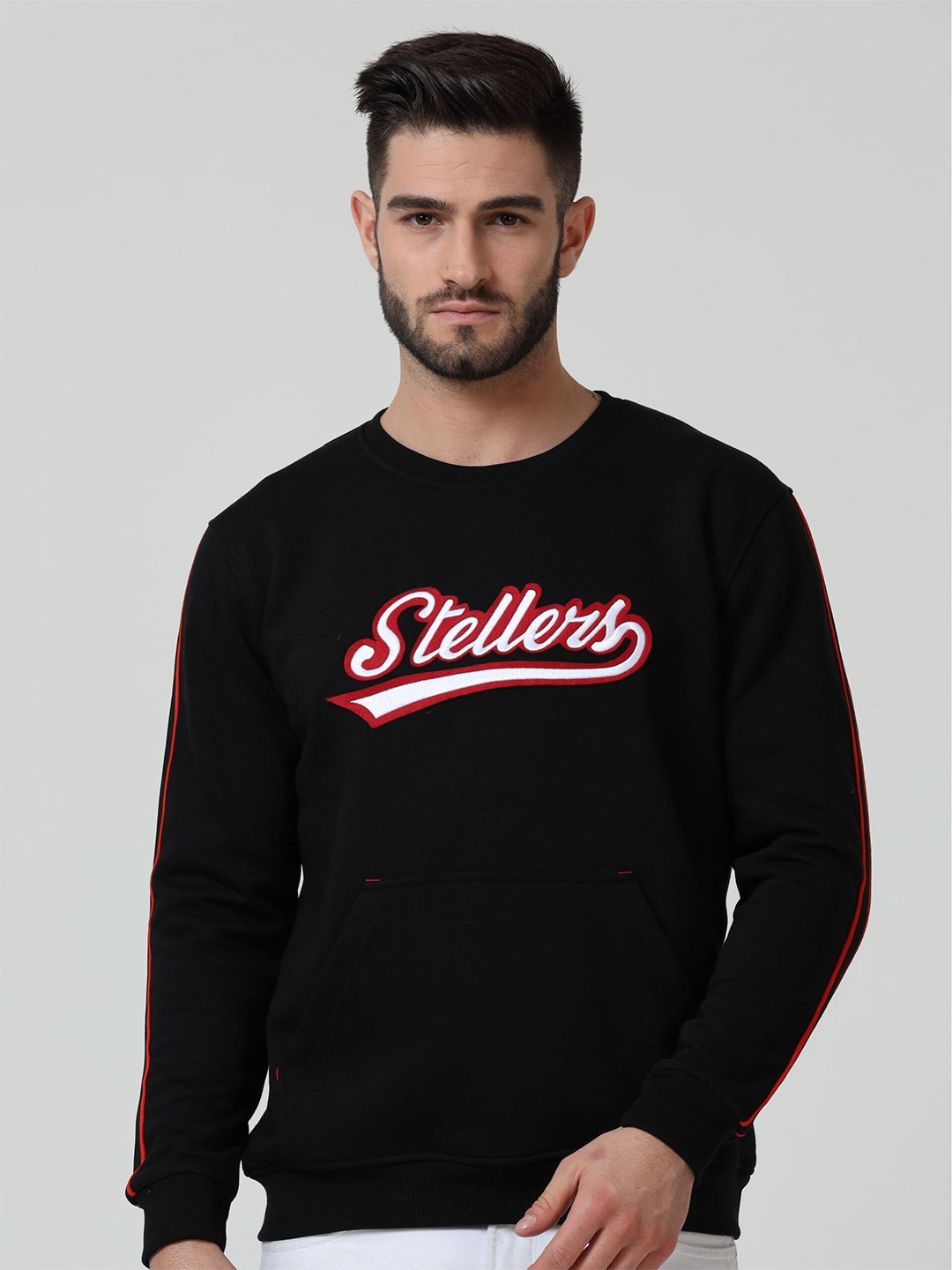 

STELLERS Typography Print Full Sleeve Crew Neck Sweatshirt, Black