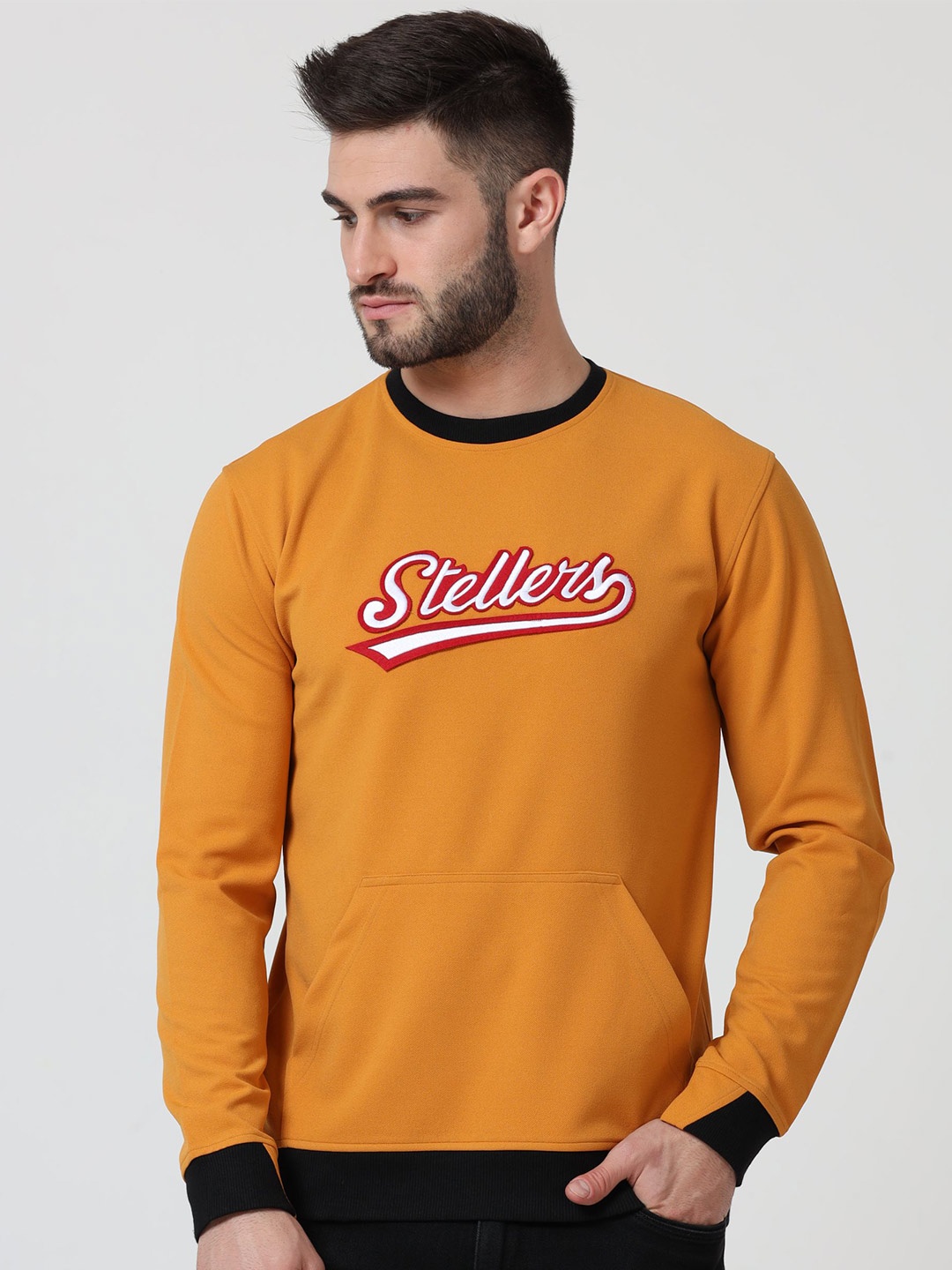 

STELLERS Typography Print Full Sleeve Crew Neck Sweatshirt, Mustard