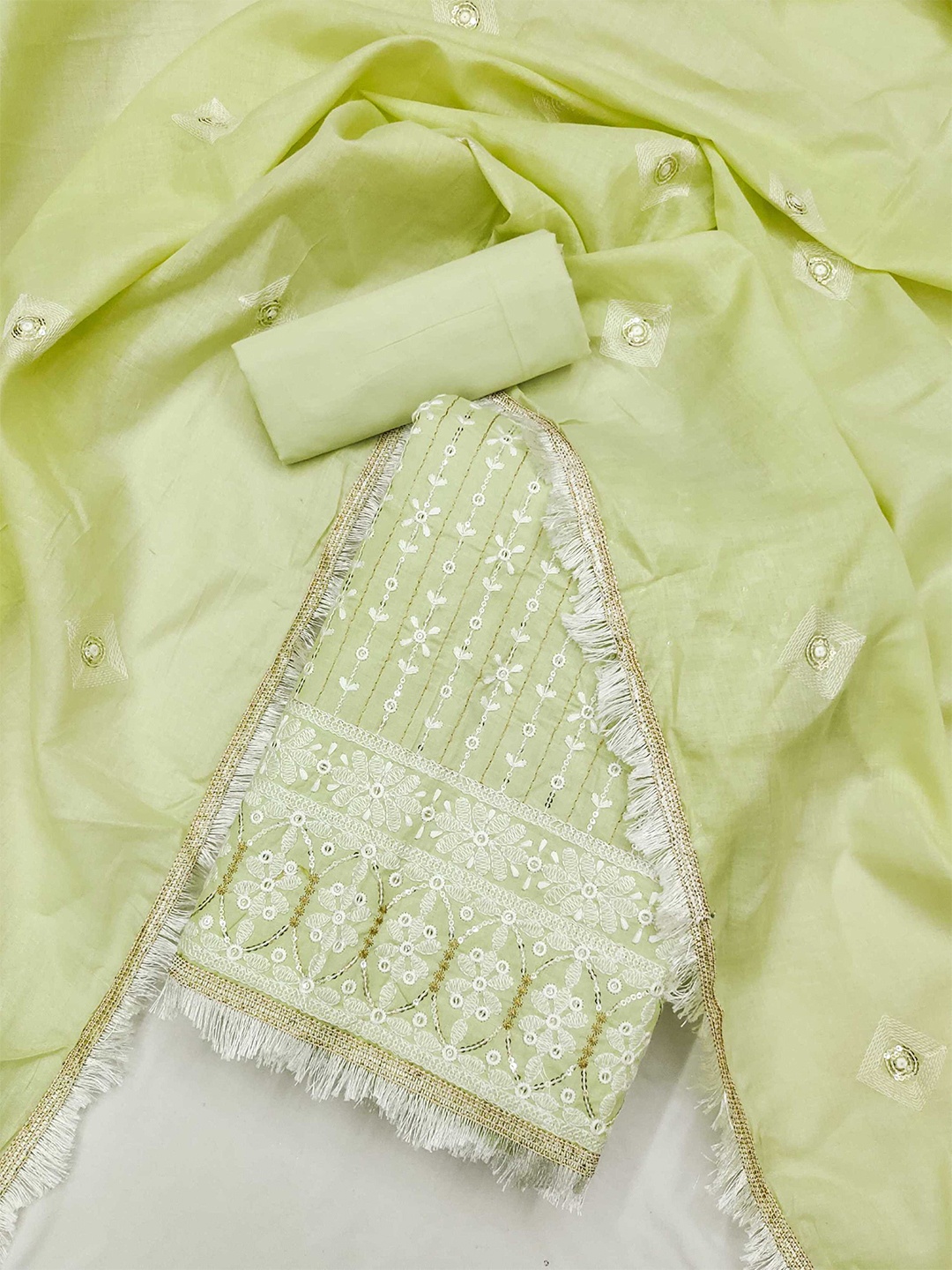 

KALINI Embroidered Unstitched Dress Material, Green