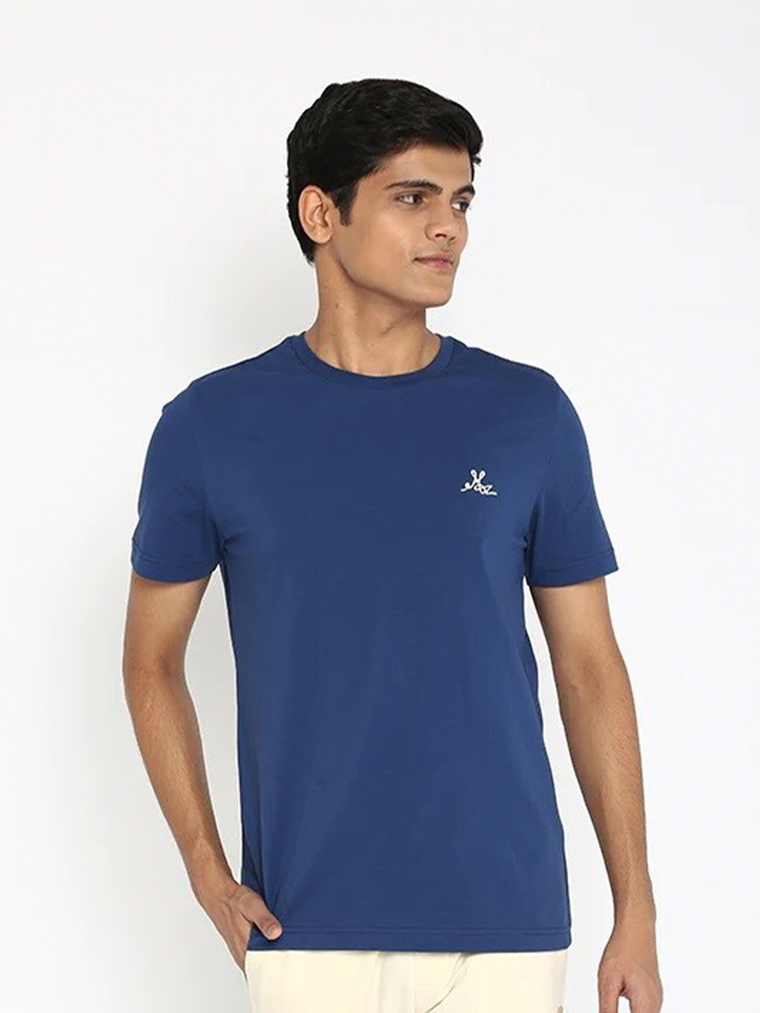 

Muvazo Cotton Knitted Regular-Fit T-shirt, Blue