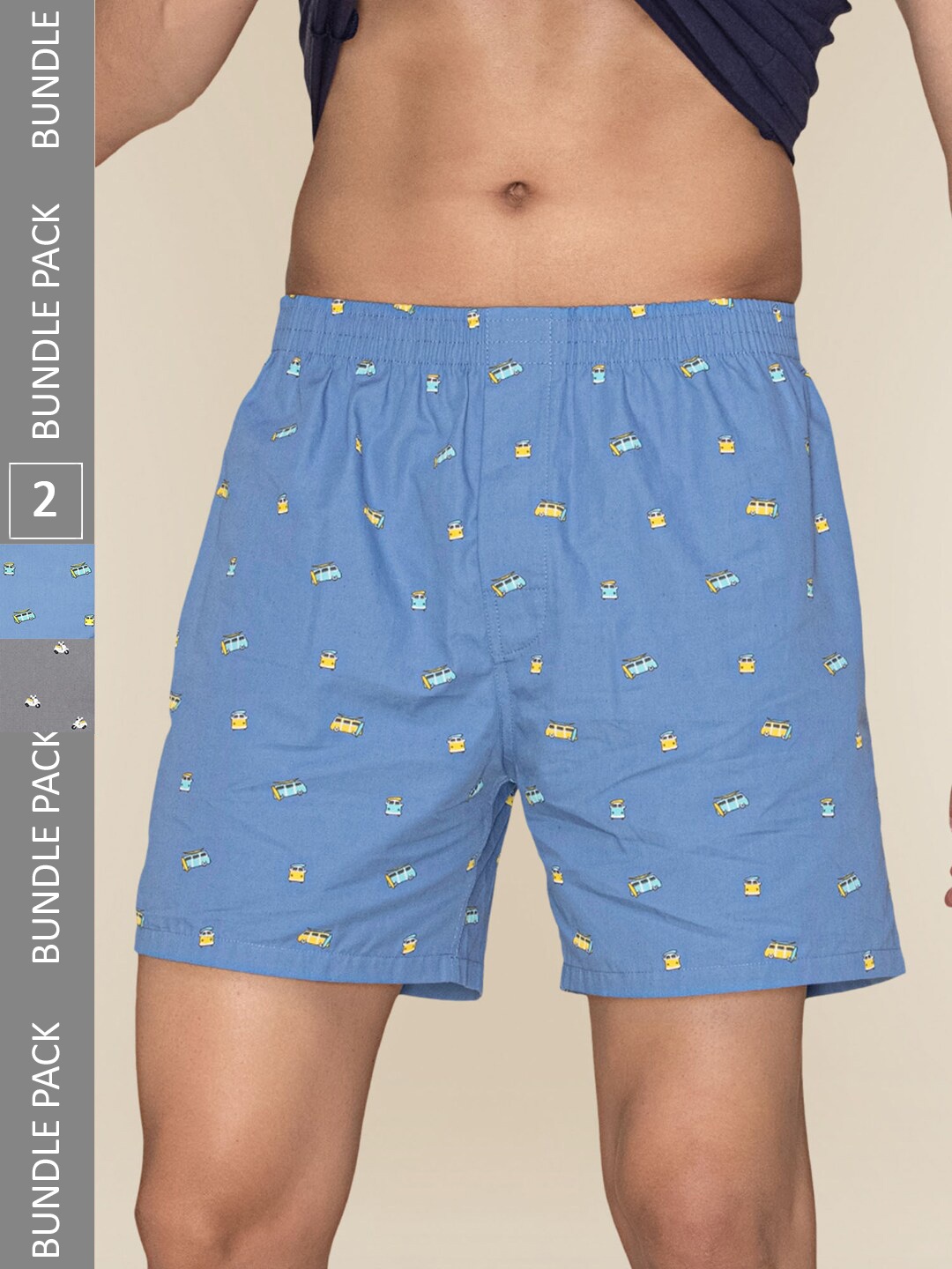 

XYXX Men Printed Pack Of 2 Combed Cotton Splash Boxer XYBOX2PCKN328, Blue