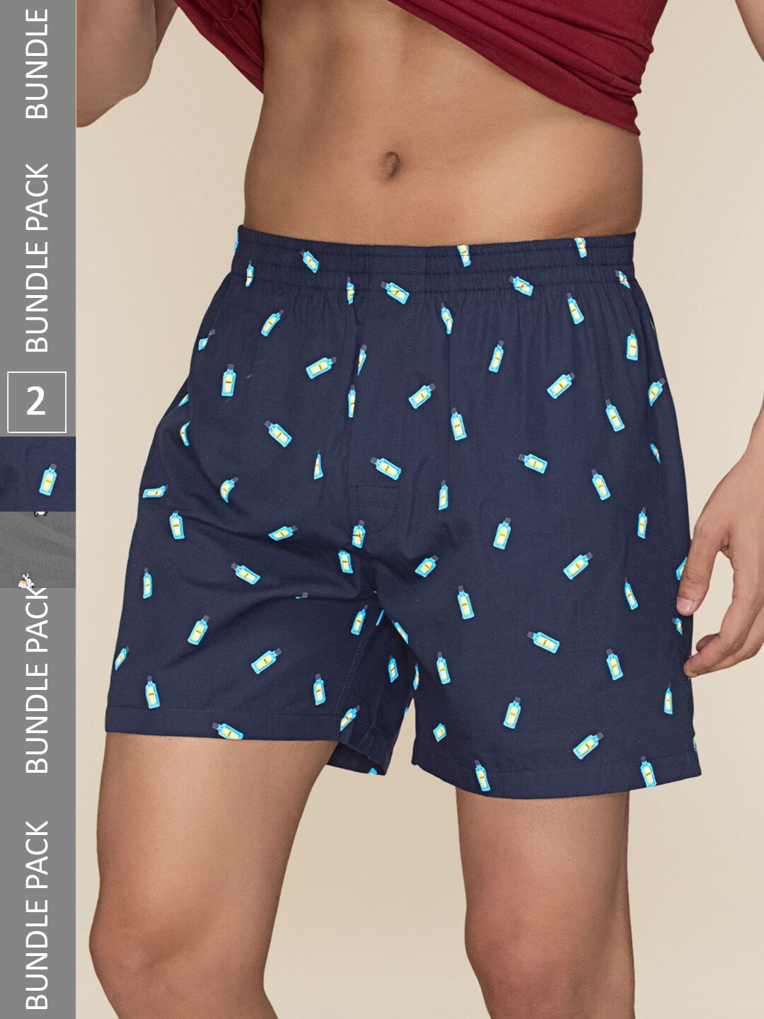 

XYXX Mens Printed Pack of 2 Combed Cotton Splash Boxer XYBOX2PCKN329, Grey