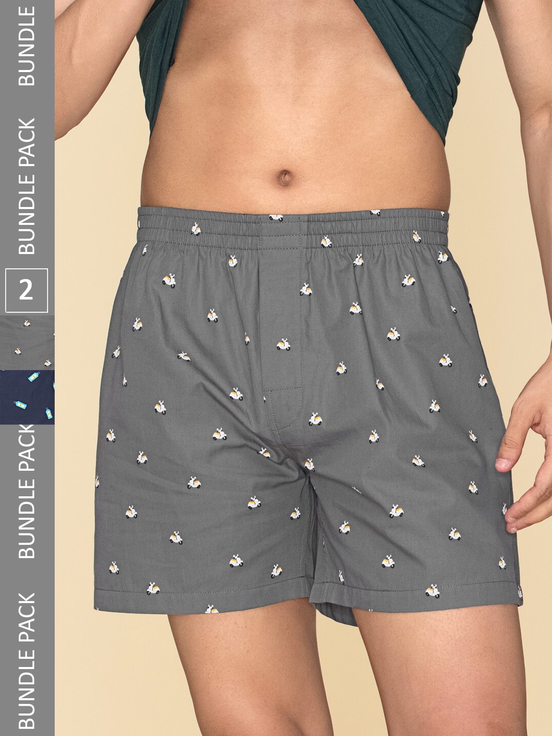 

XYXX Mens Printed Pack Of 2 Combed Cotton Splash Boxer XYBOX2PCKN329, Navy blue