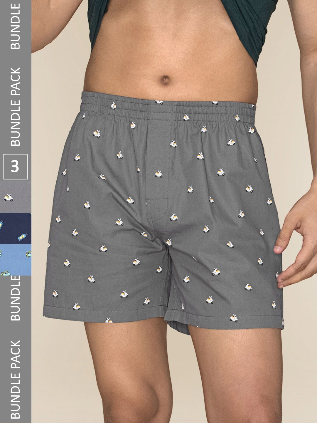 

XYXX Mens Printed Pack of 3 Combed Cotton Splash Boxer XYBOX3PCKN241, Grey