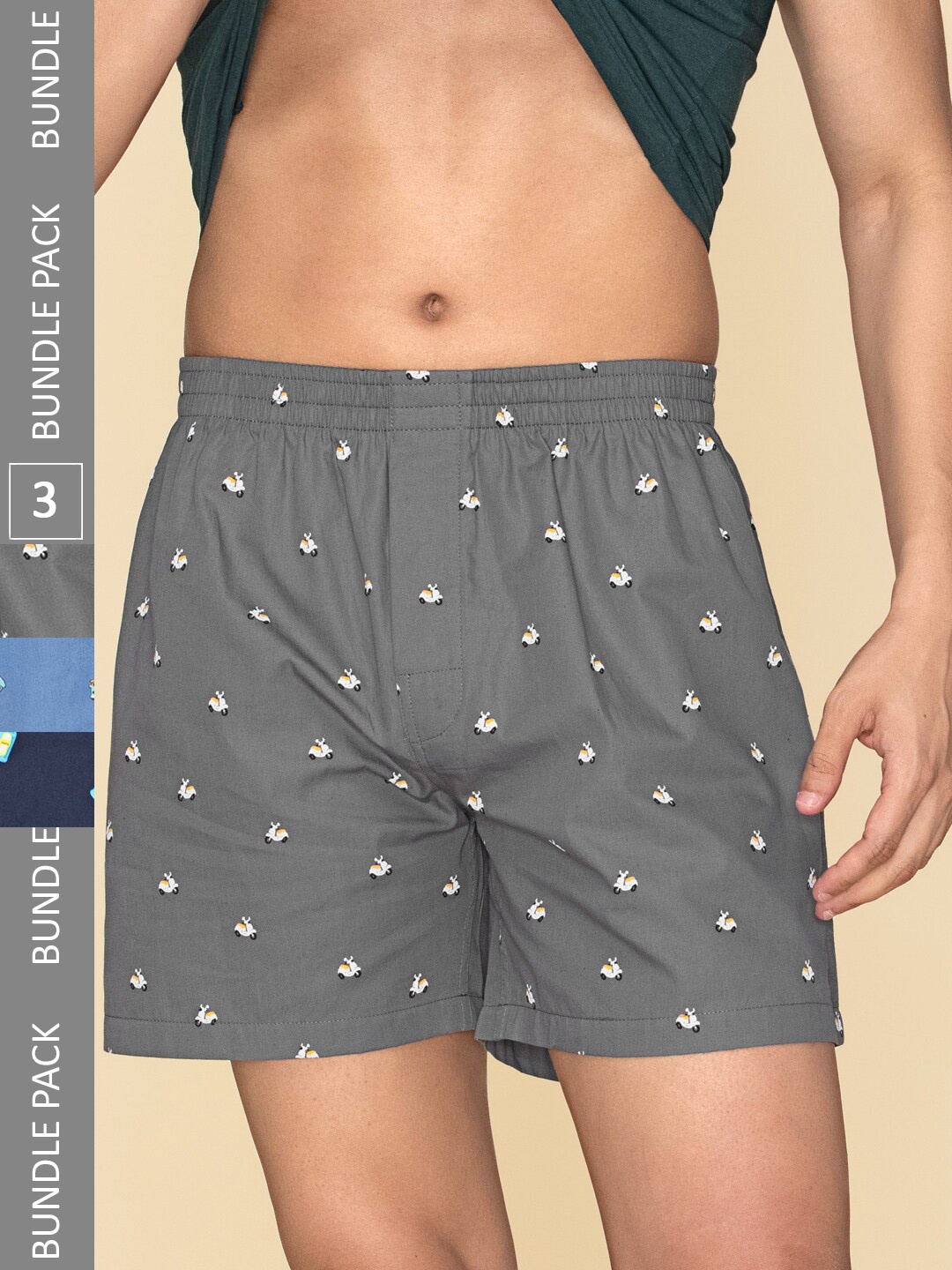 

XYXX Pack of 3 Printed Super Combed CottonBoxers XYBOX3PCKN241, Blue