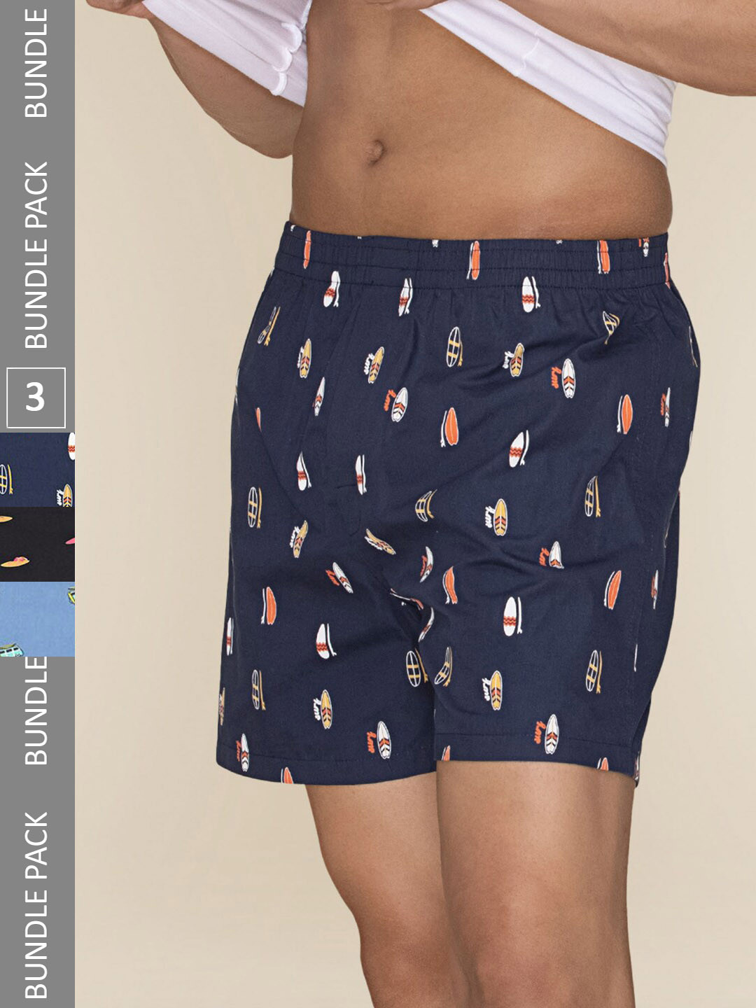 

XYXX Men Printed Pack Of 3 Combed Cotton Splash Boxer XYBOX3PCKN242, Navy blue
