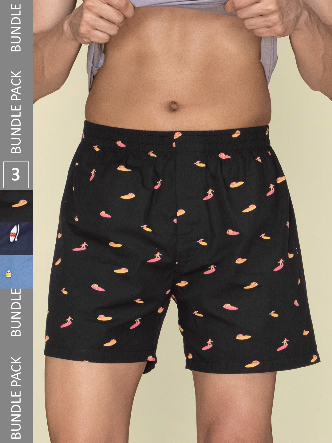 

XYXX Men Printed Pack Of 3 Combed Cotton Splash Boxer XYBOX3PCKN242, Black