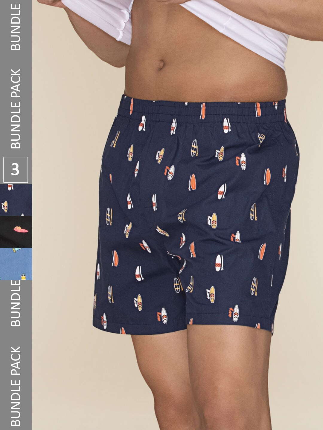 

XYXX Men Printed Pack of 3 Combed Cotton Splash Boxer, Blue