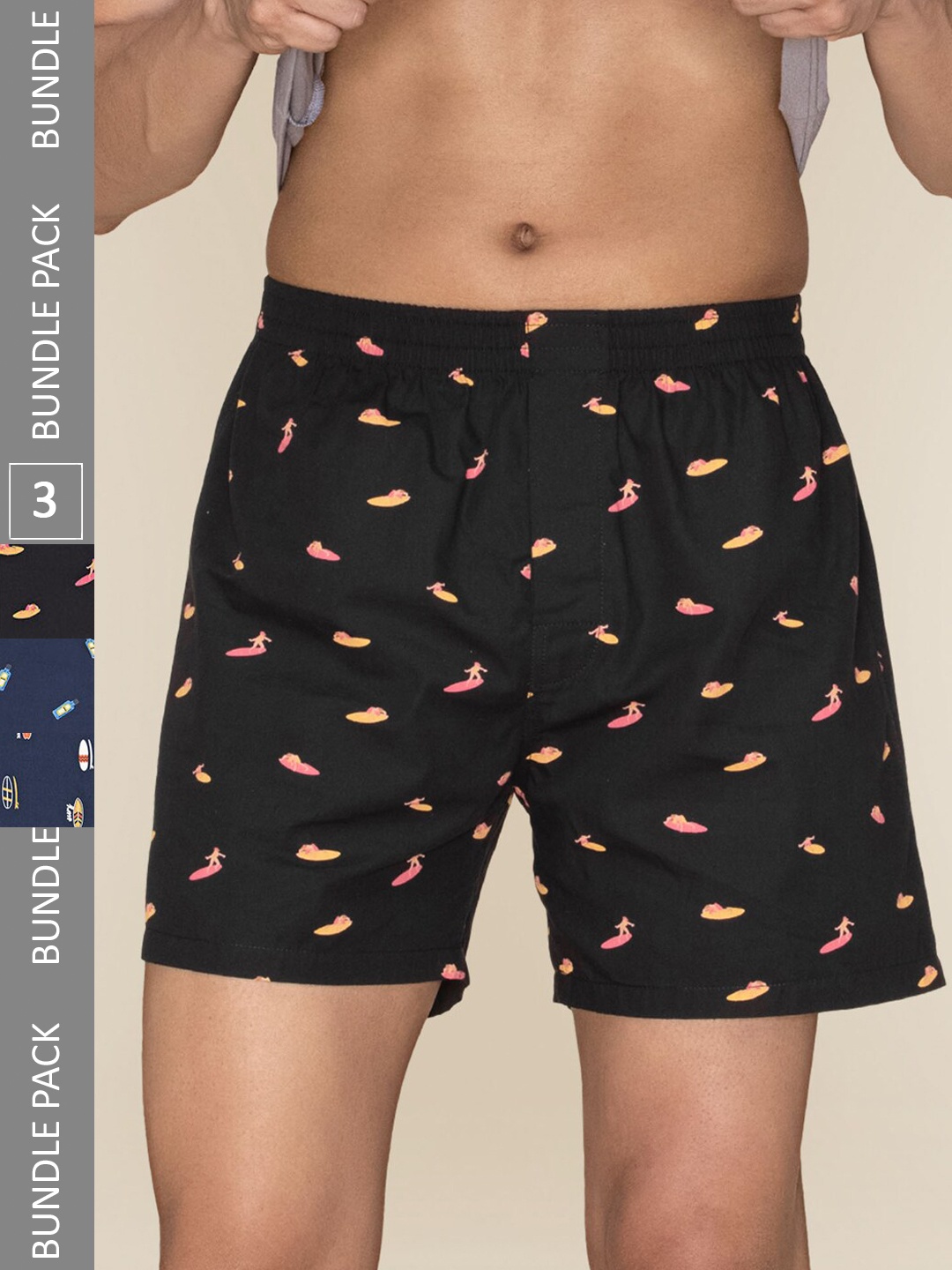 

XYXX Mens Printed Pack of 3 Combed Cotton Splash Boxer XYBOX3PCKN243, Blue