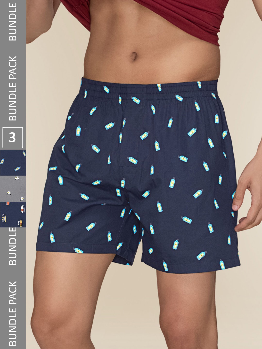 

XYXX Men Printed Pack Of 3 Combed Cotton Splash Boxer XYBOX3PCKN240, Grey
