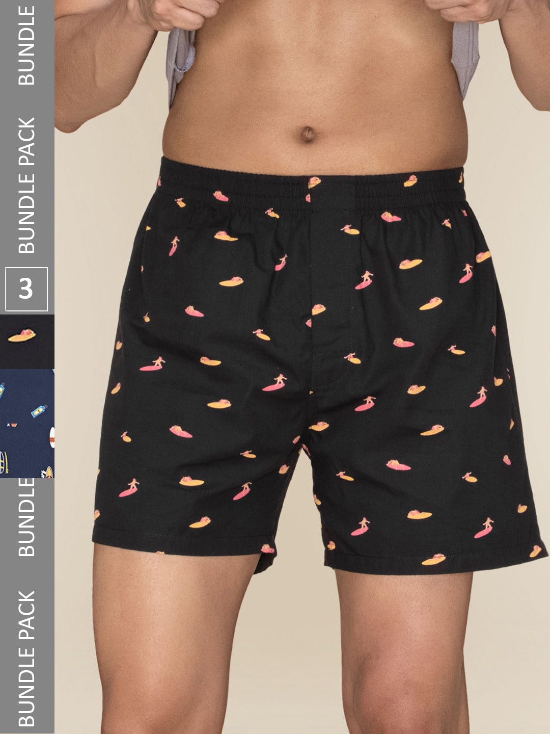 

XYXX Pack of 3 Printed Super Combed Cotton Boxers XYBOX3PCKN243, Black