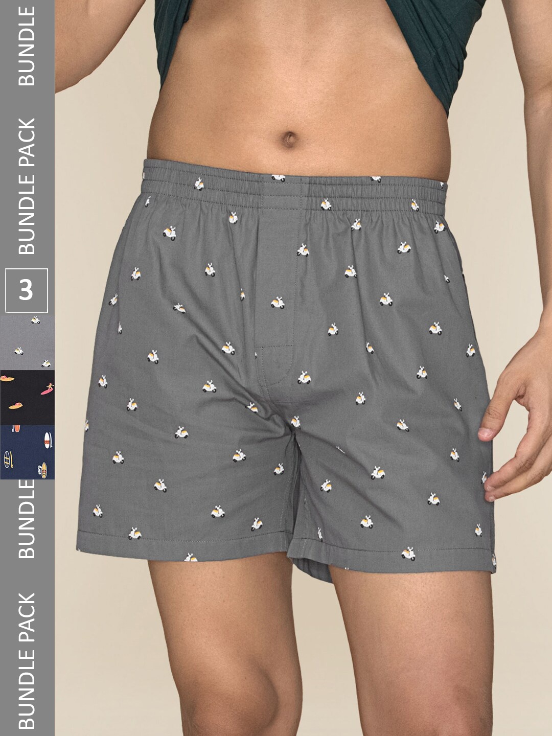 

XYXX Mens Printed Pack of 3 Combed Cotton Splash Boxer XYBOX3PCKN236, Black