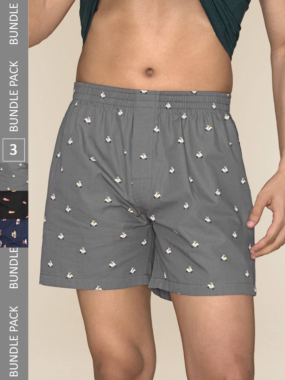 

XYXX Men Printed Pack Of 3 Combed Cotton Splash Boxer XYBOX3PCKN236, Grey