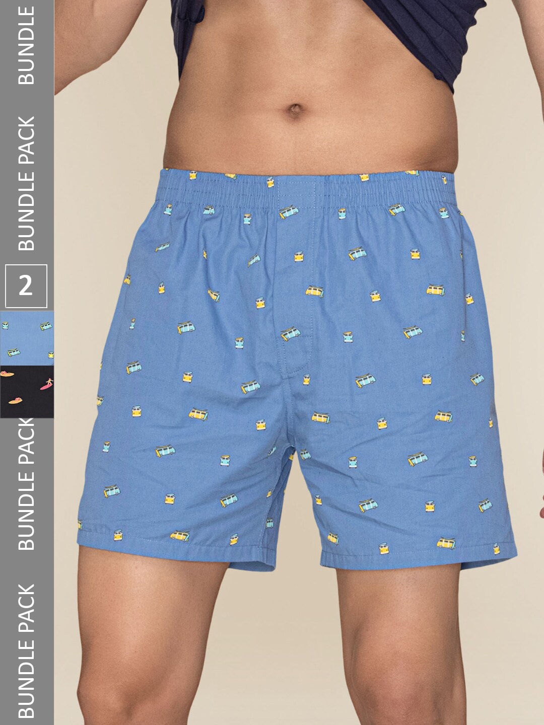 

XYXX Mens Printed Pack of 2 Combed Cotton Splash Boxer XYBOX2PCKN331, Blue