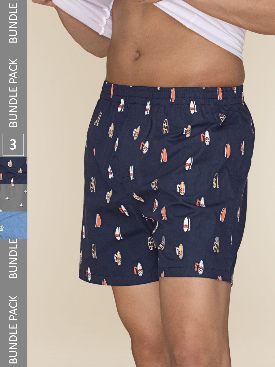

XYXX Men Printed Pack Of 3 Combed Cotton Splash Boxer XYBOX3PCKN239, Black