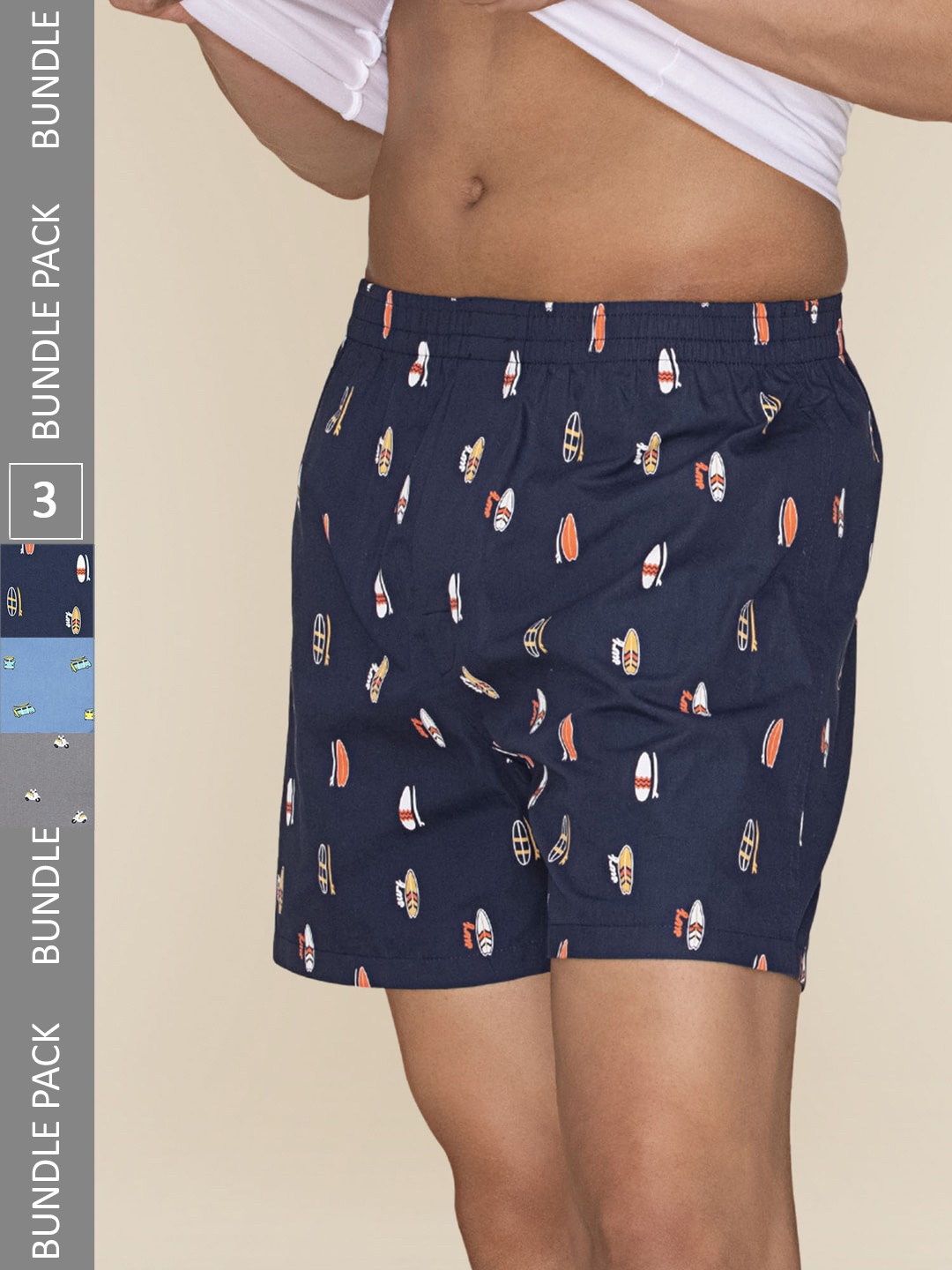 

XYXX Men Printed Pack of 3 Combed Cotton Splash Boxer, Grey