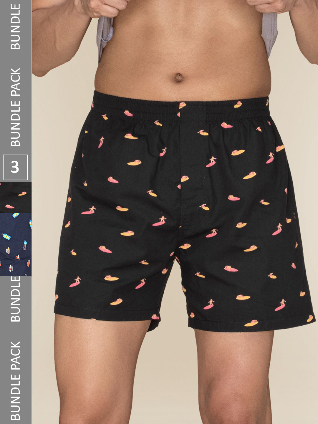 

XYXX Men Printed Pack Of 3 Combed Cotton Splash Boxer XYBOX3PCKN243, Black