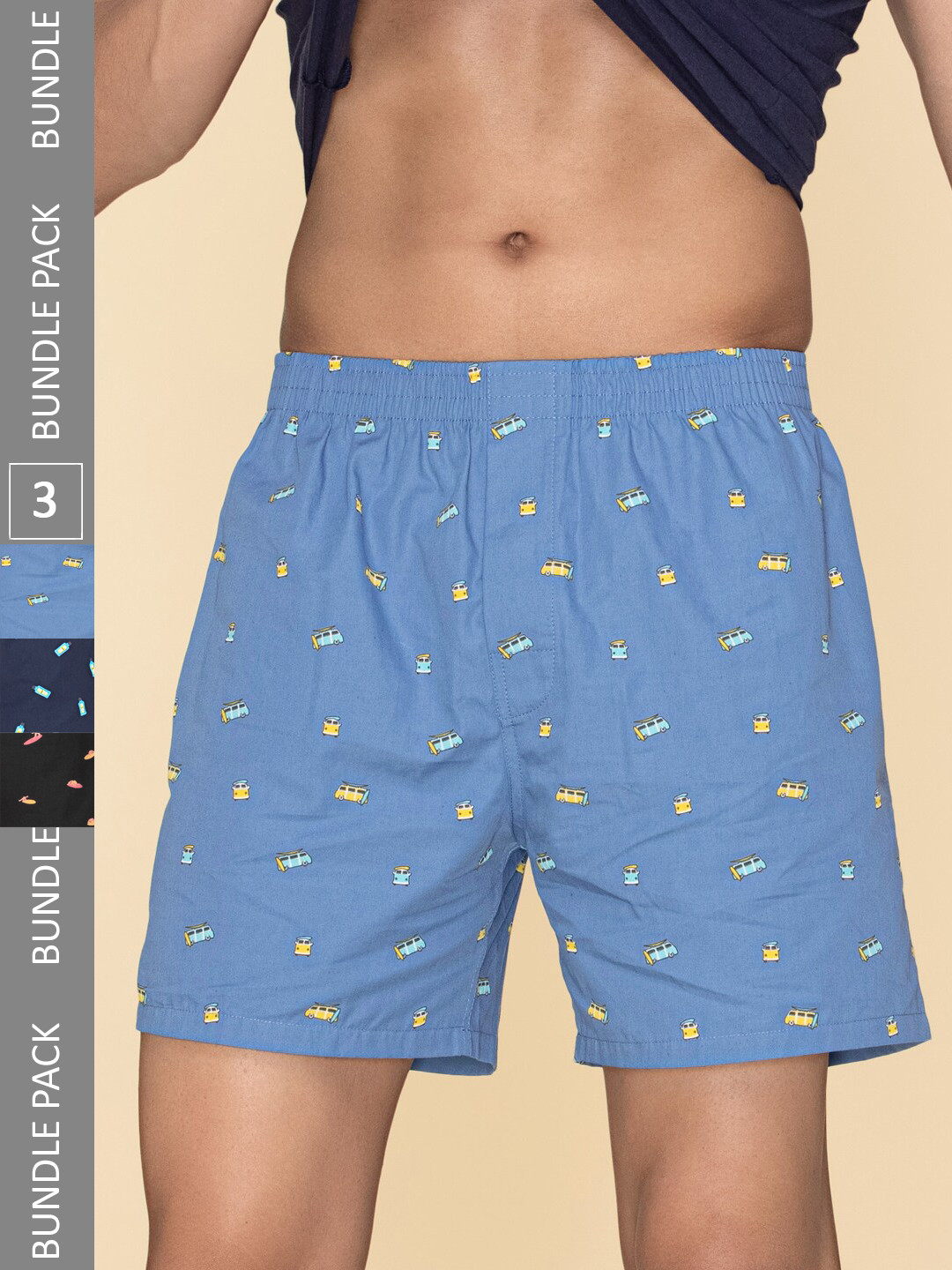 

XYXX Mens Printed Pack of 3 Combed Cotton Splash Boxer XYBOX3PCKN244, Blue