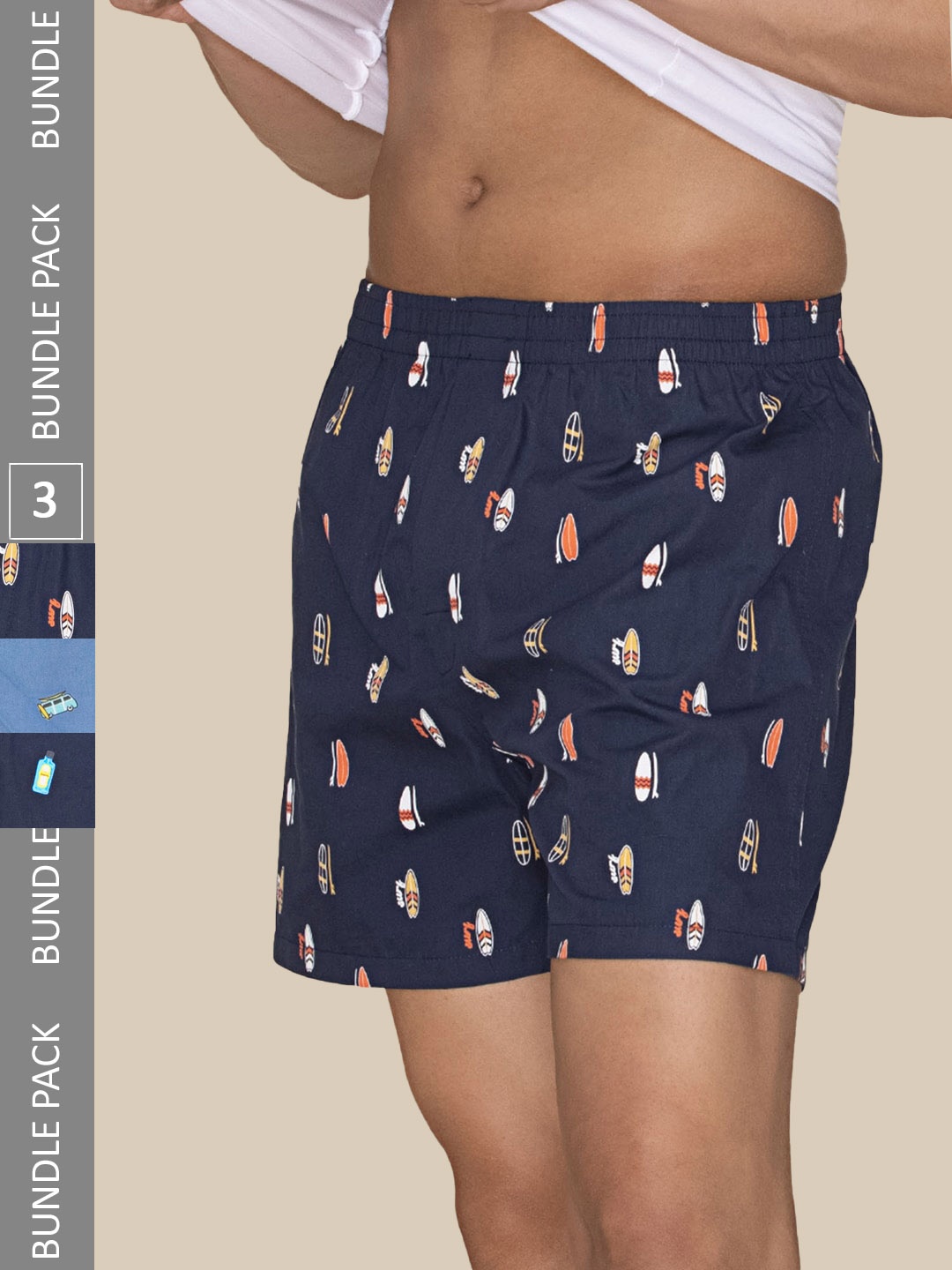

XYXX Men Printed Pack of 3 Combed Cotton Splash Boxers-XYBOX3PCKN245, Navy blue