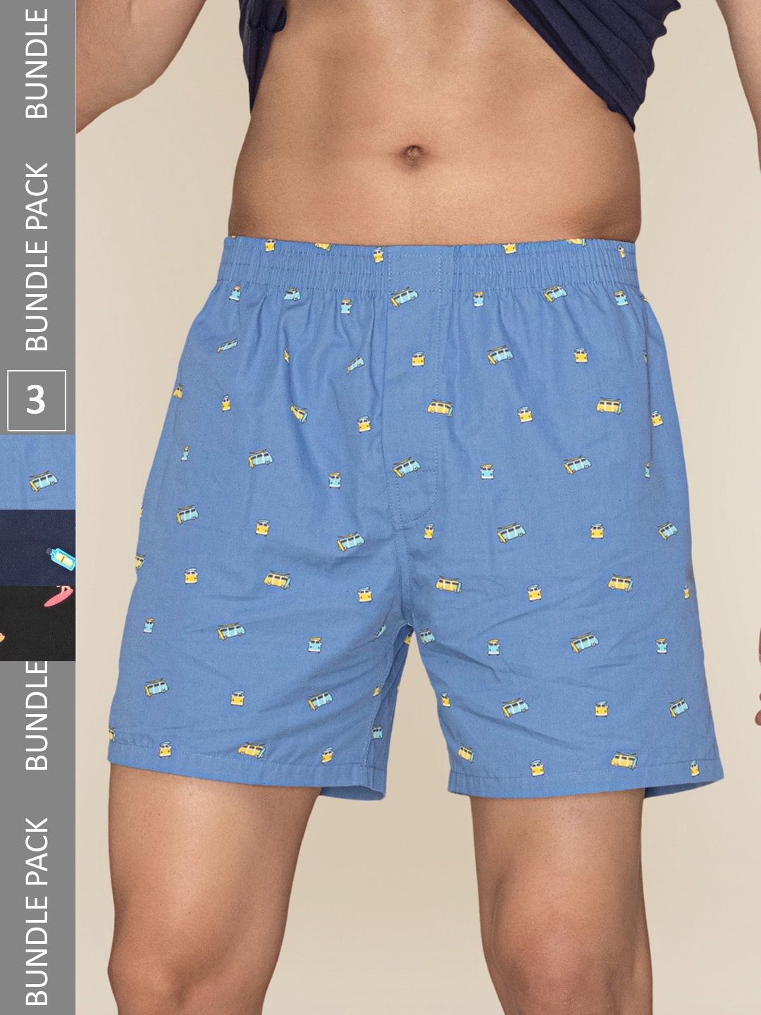 

XYXX Men Printed Pack of 3 Combed Cotton Splash Boxer, Black