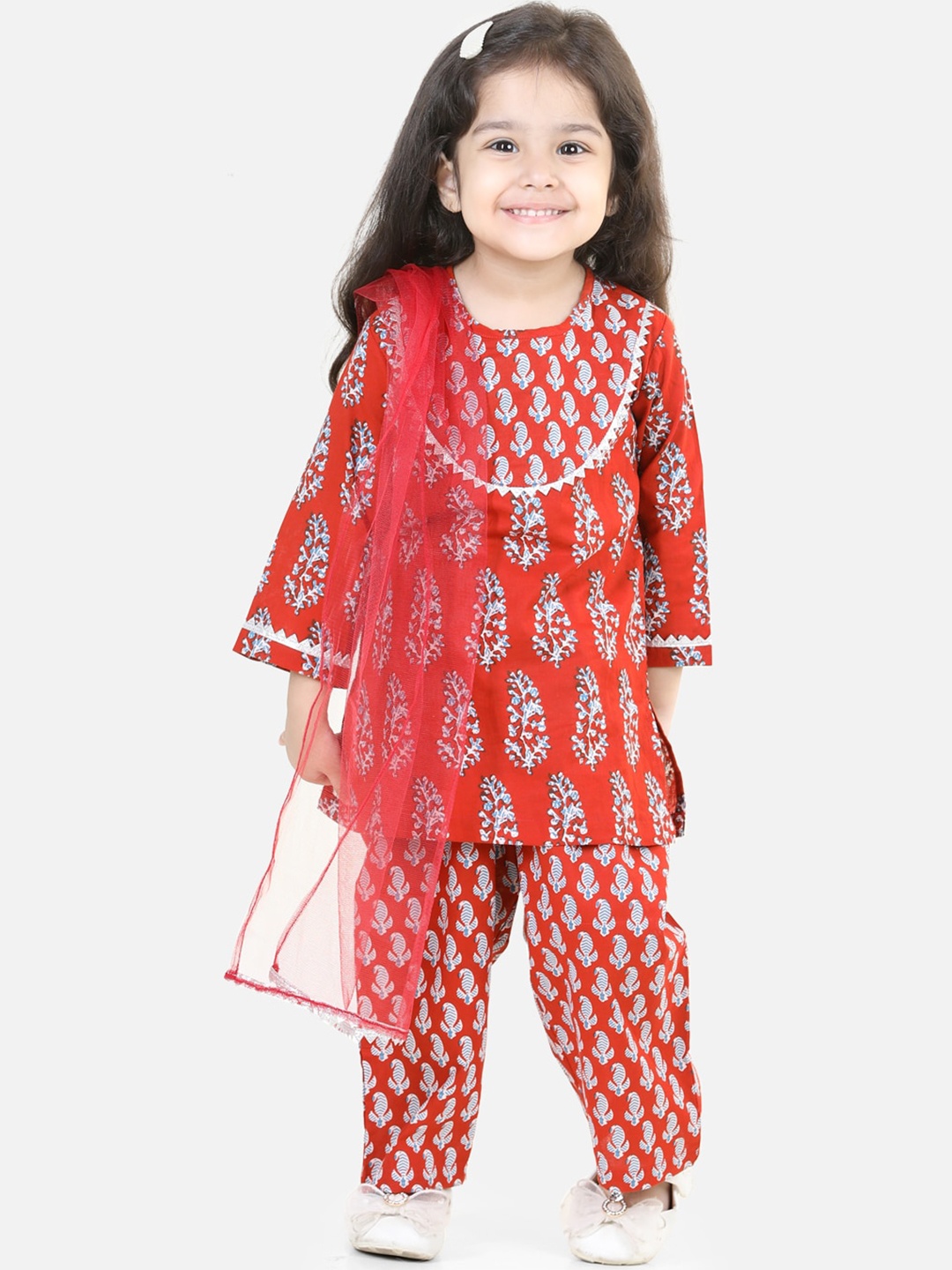 

BownBee Girls Ethnic Motifs Printed Pure Cotton Kurta with Salwar & With Dupatta, Maroon