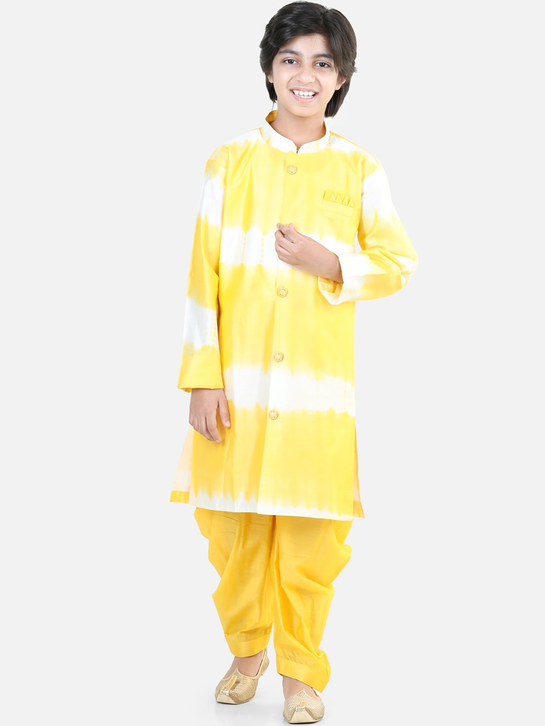 

BownBee Boys Hand Dyed Chanderi Sherwani Salwar, Yellow