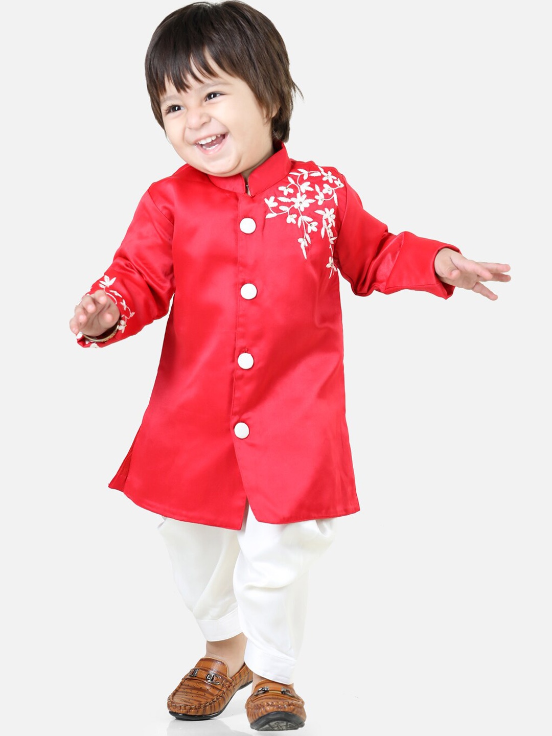 

BownBee Boys Embroidered Cotton Sherwani & Salwar, Red