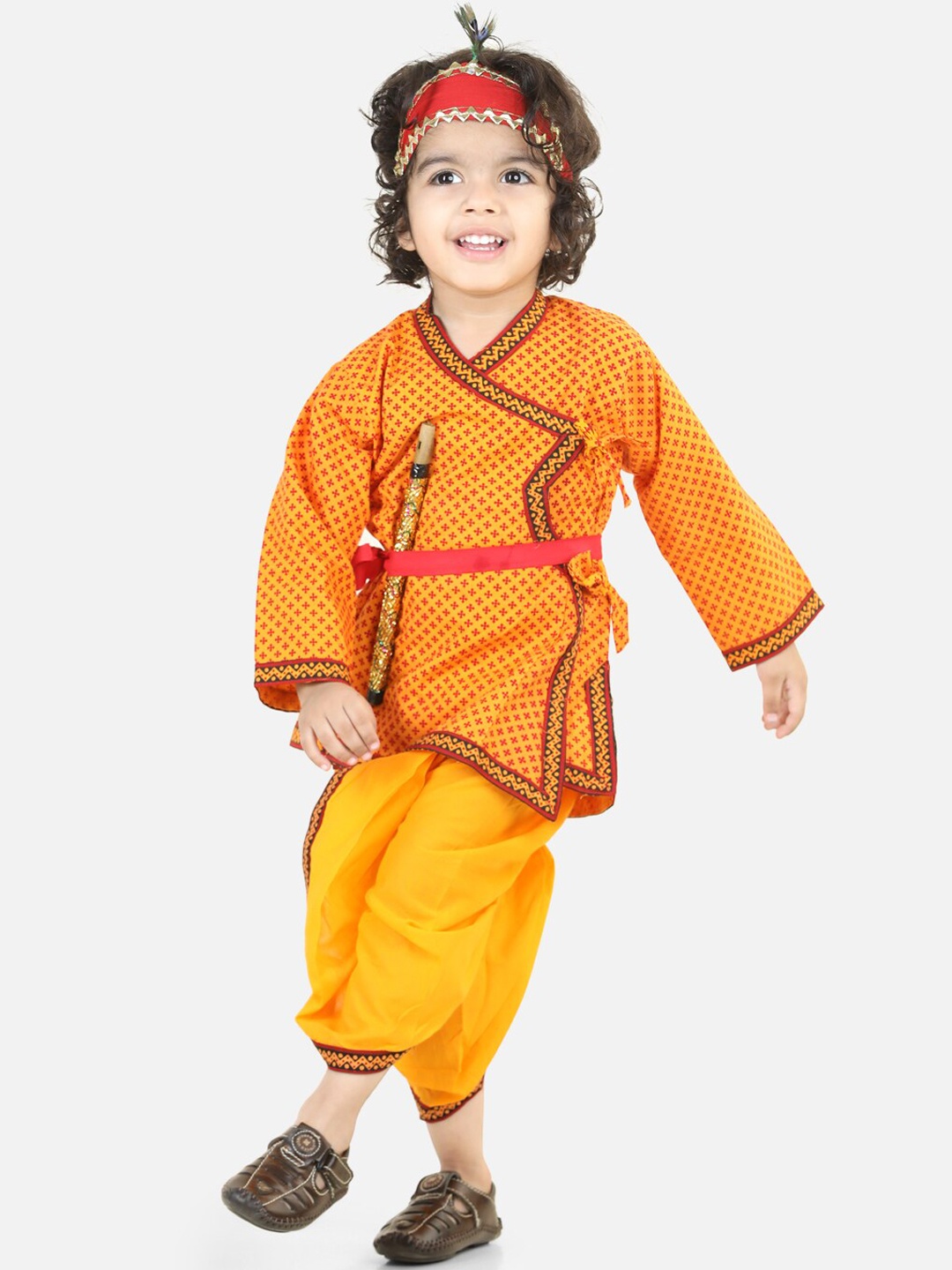 

BownBee Boys Printed Angrakha Pure Cotton Kurta with Dhoti Pants, Yellow