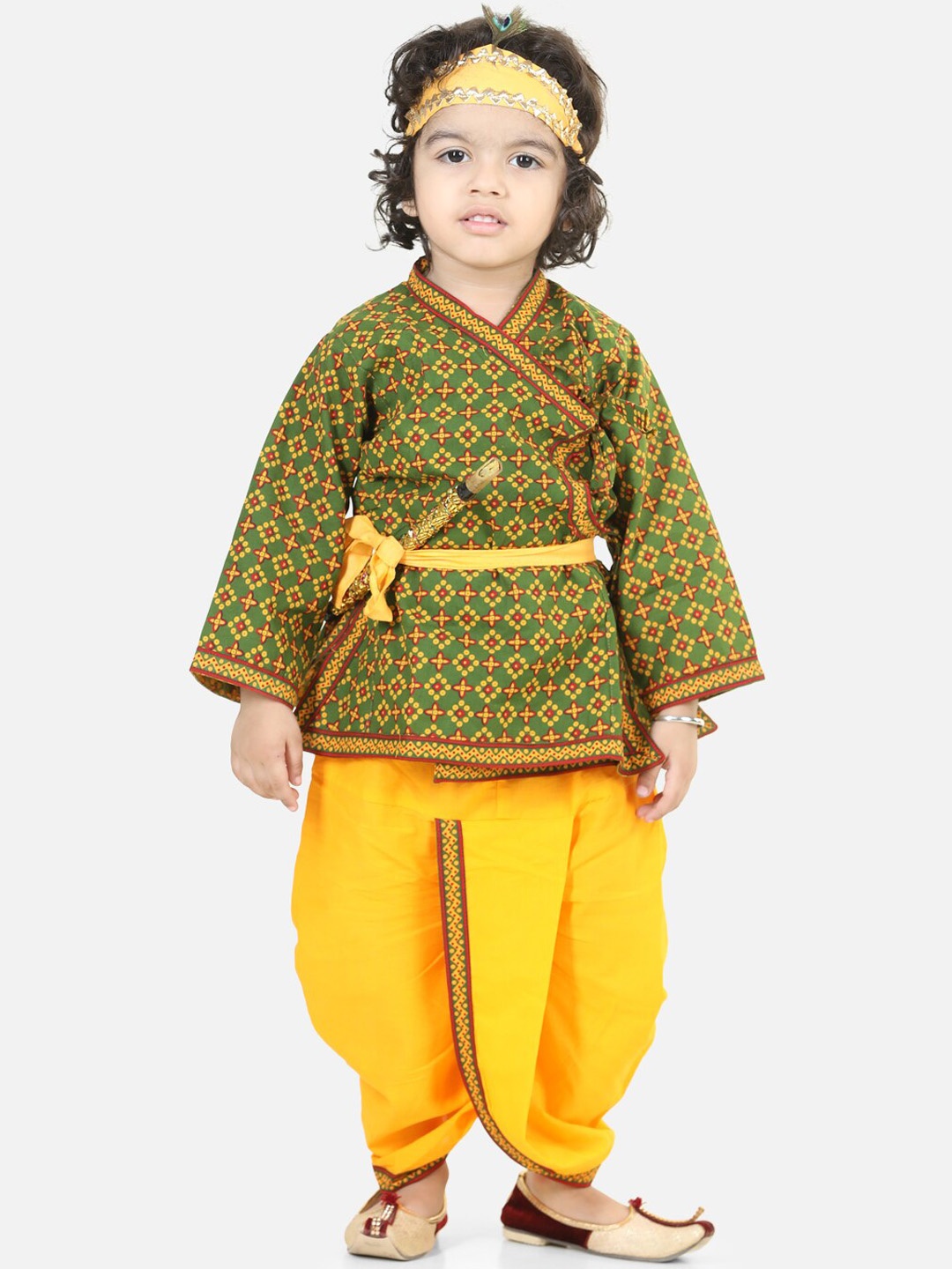 

BownBee Boys Printed Angrakha Pure Cotton Kurta with Dhoti Pants, Green