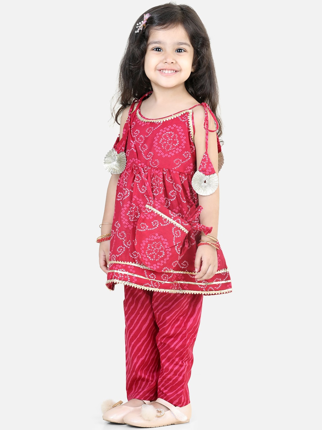 

BownBee Girls Bandhani Printed Pure Cotton A-Line Kurta with Trouser, Pink