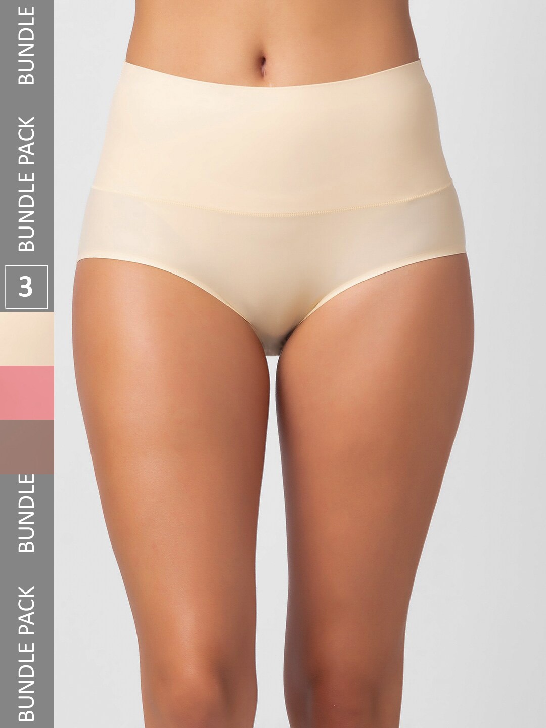 

NOIRA Pack Of 3 Assorted High-Rise Tummy Tucker Hipster Briefs 873_SBrPi_NO