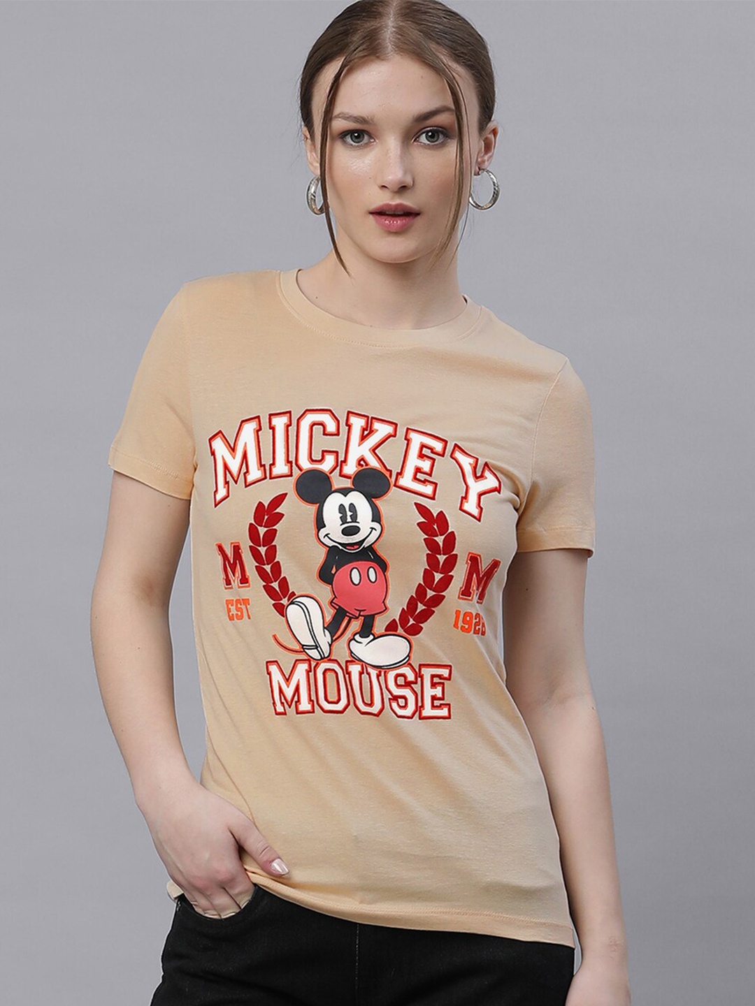 

Free Authority Mickey Mouse Printed Cotton T-Shirt, Beige