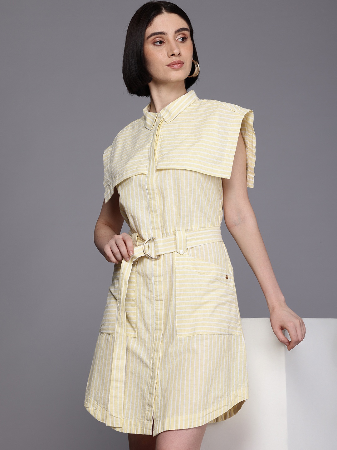 

Allen Solly Woman Striped Shirt Dress with Belt, Yellow