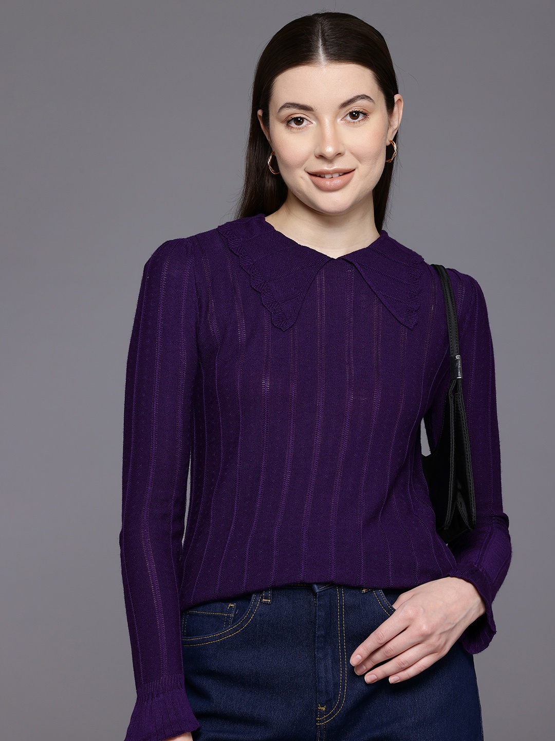 

Allen Solly Woman Above the Keyboard Collar Knitted Regular Top, Purple