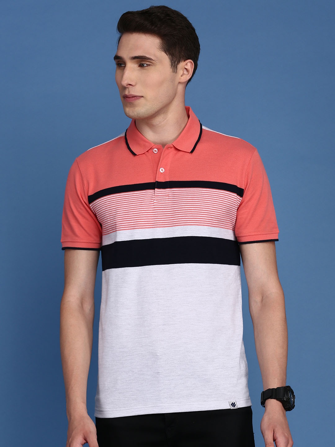 

ONN Premium Combed Cotton Striped Polo Collar T-shirt, Pink