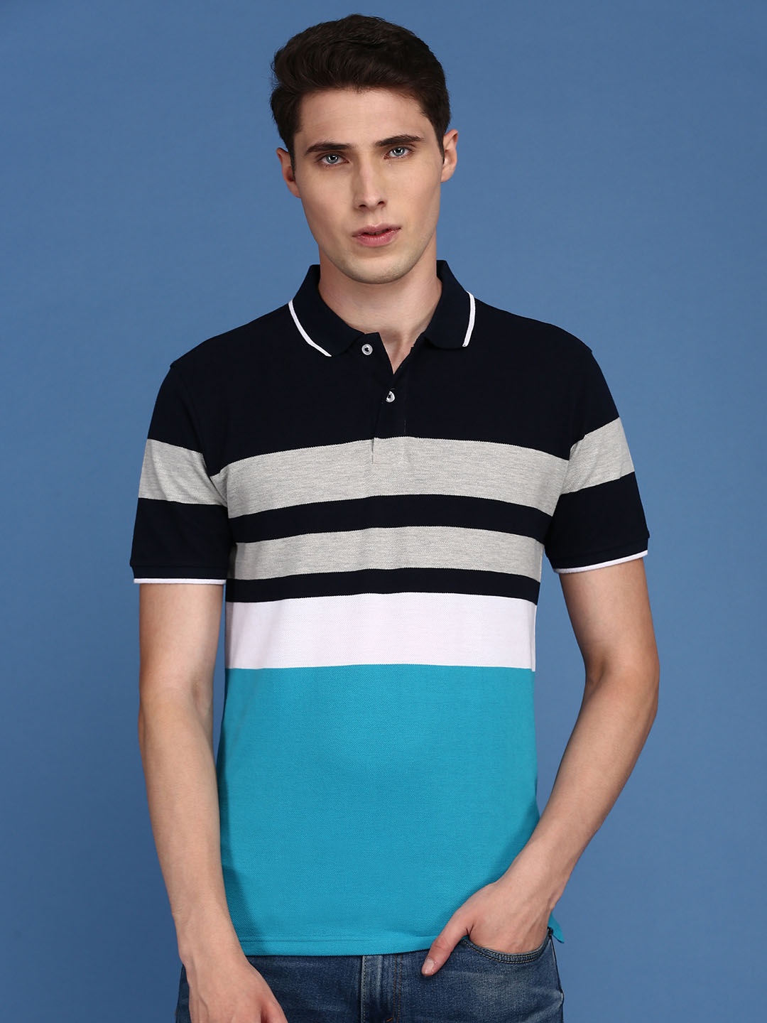 

ONN Assorted Colourblocked Polo Collar Cotton T-shirt