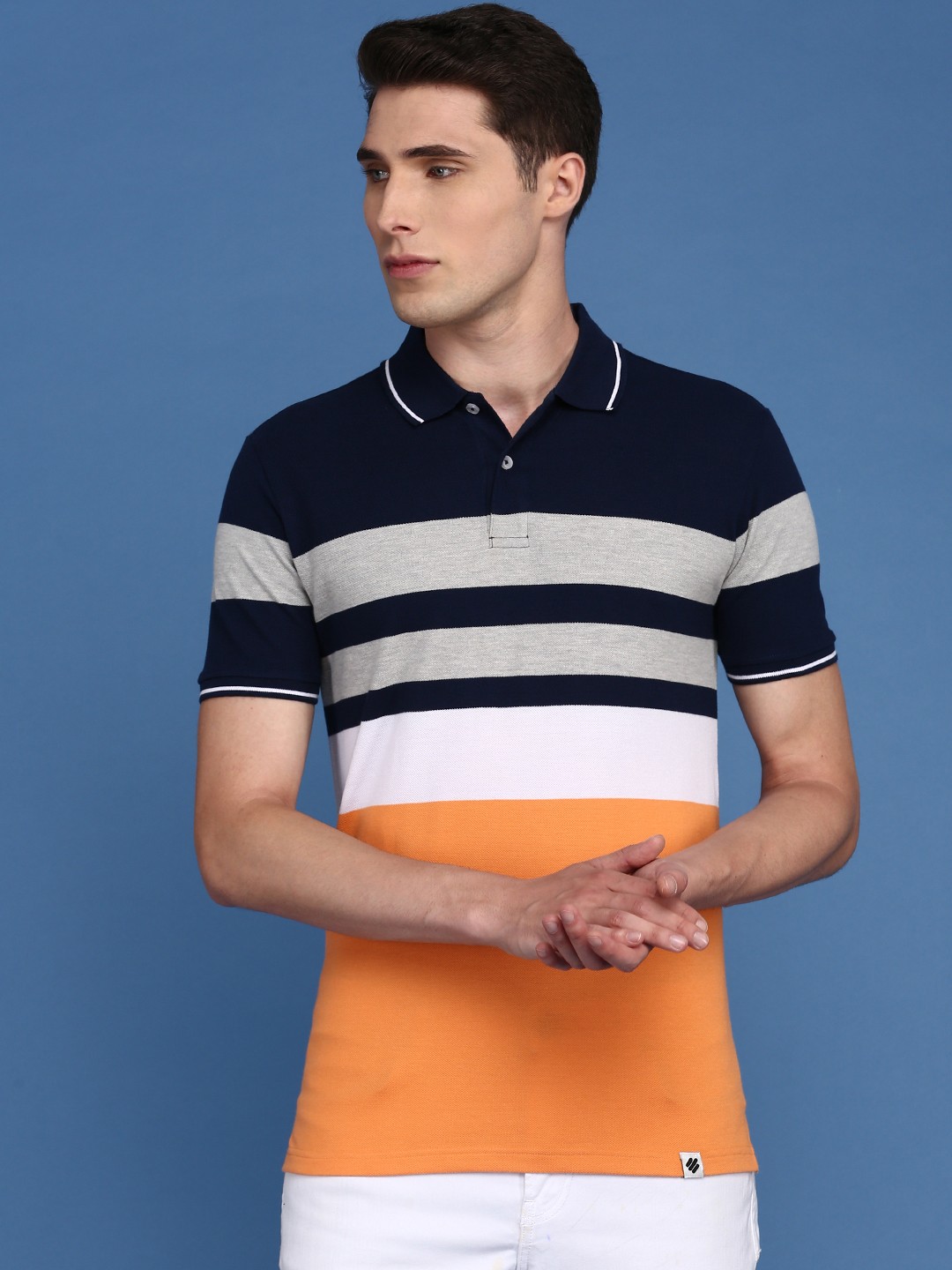 

ONN Striped Polo Collar Cotton Knitted T-shirt, Black