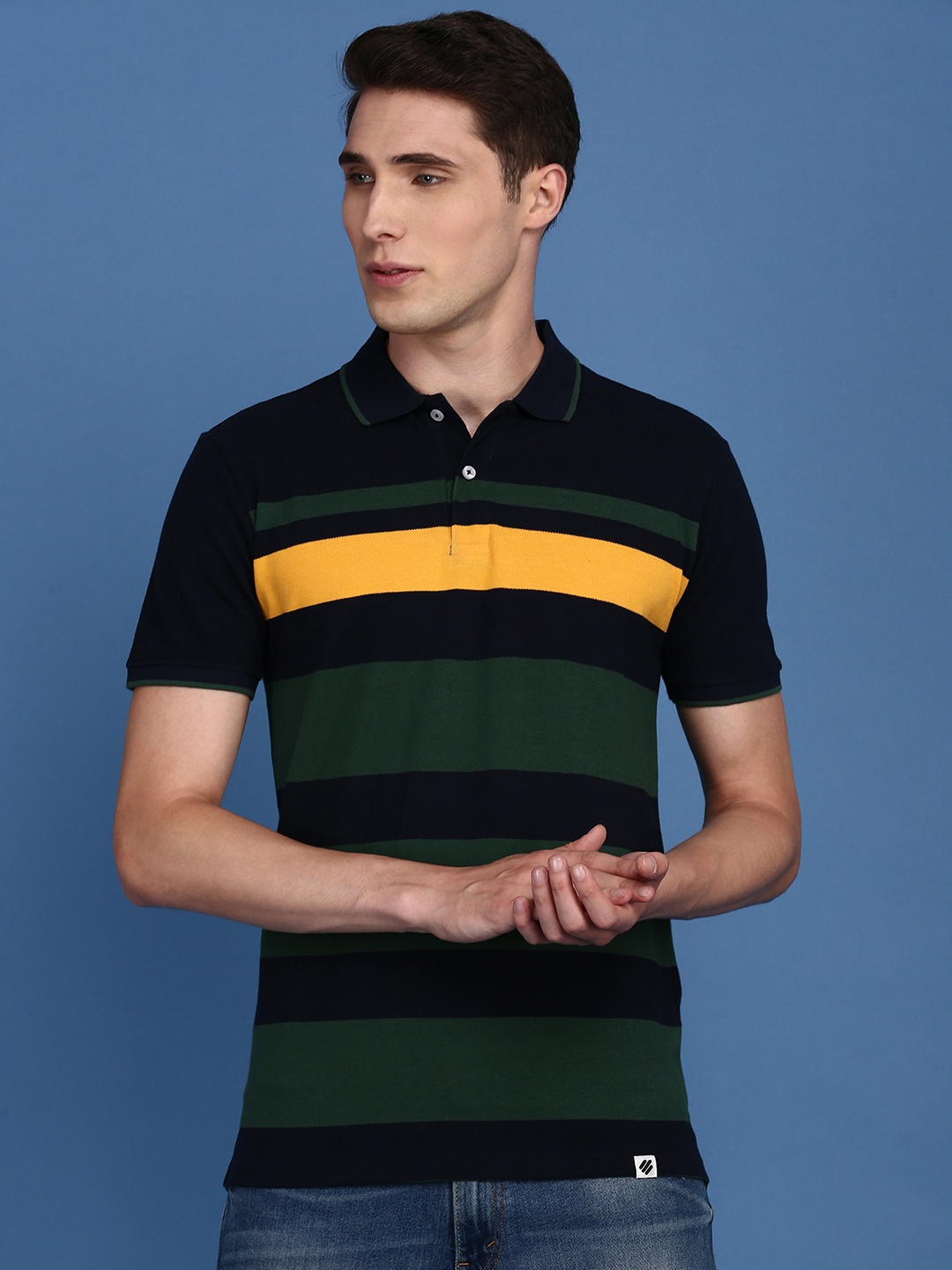 

ONN Men Colourblocked Polo Collar Cotton T-shirt, Black