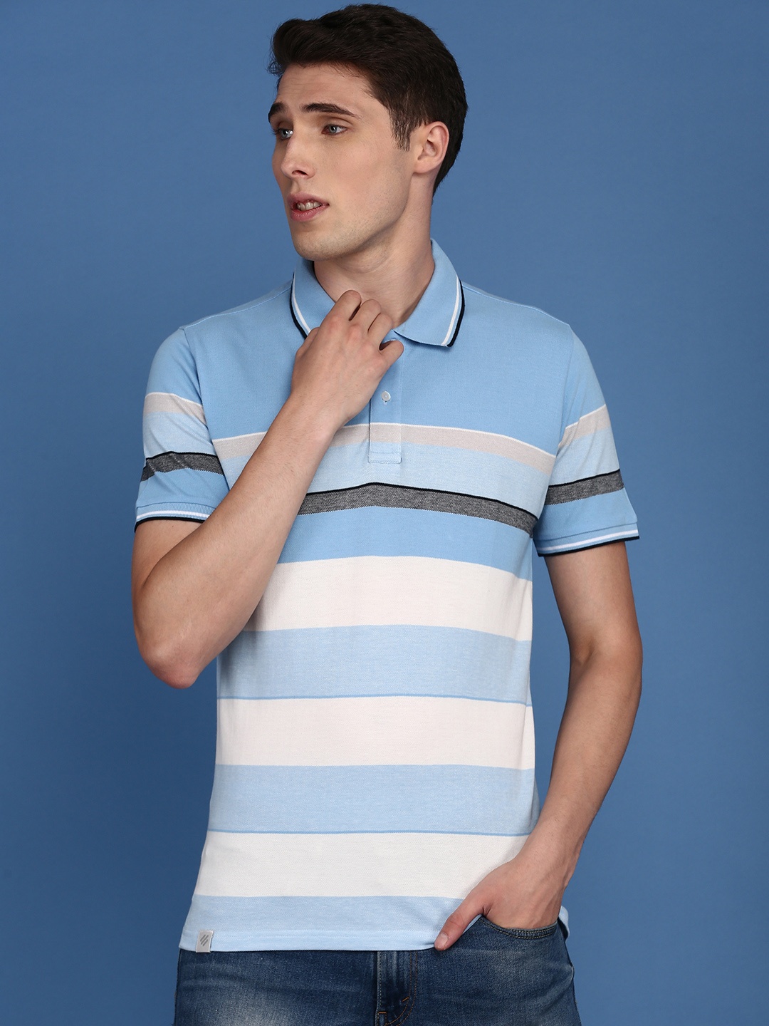

ONN Striped Polo Collar Cotton Knitted T-shirt, Blue