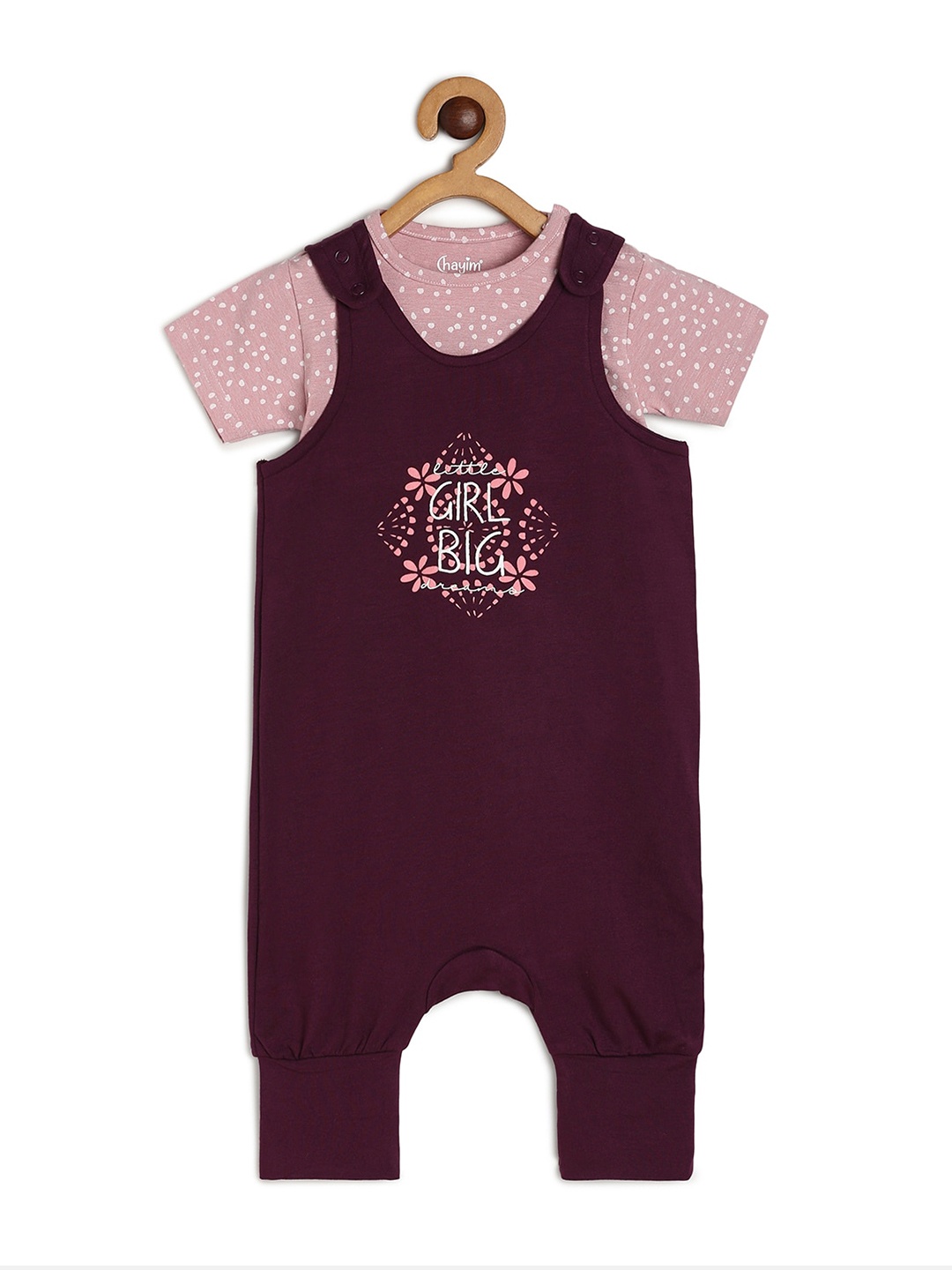 

CHAYIM Infant Kids Conversational Printed Cotton Dungaree With T-Shirt, Maroon