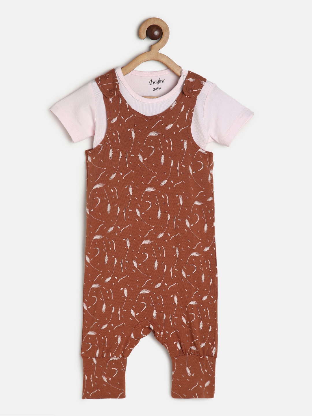 

CHAYIM Infant Kids Conversational Printed Cotton Dungaree With T-Shirt, Brown