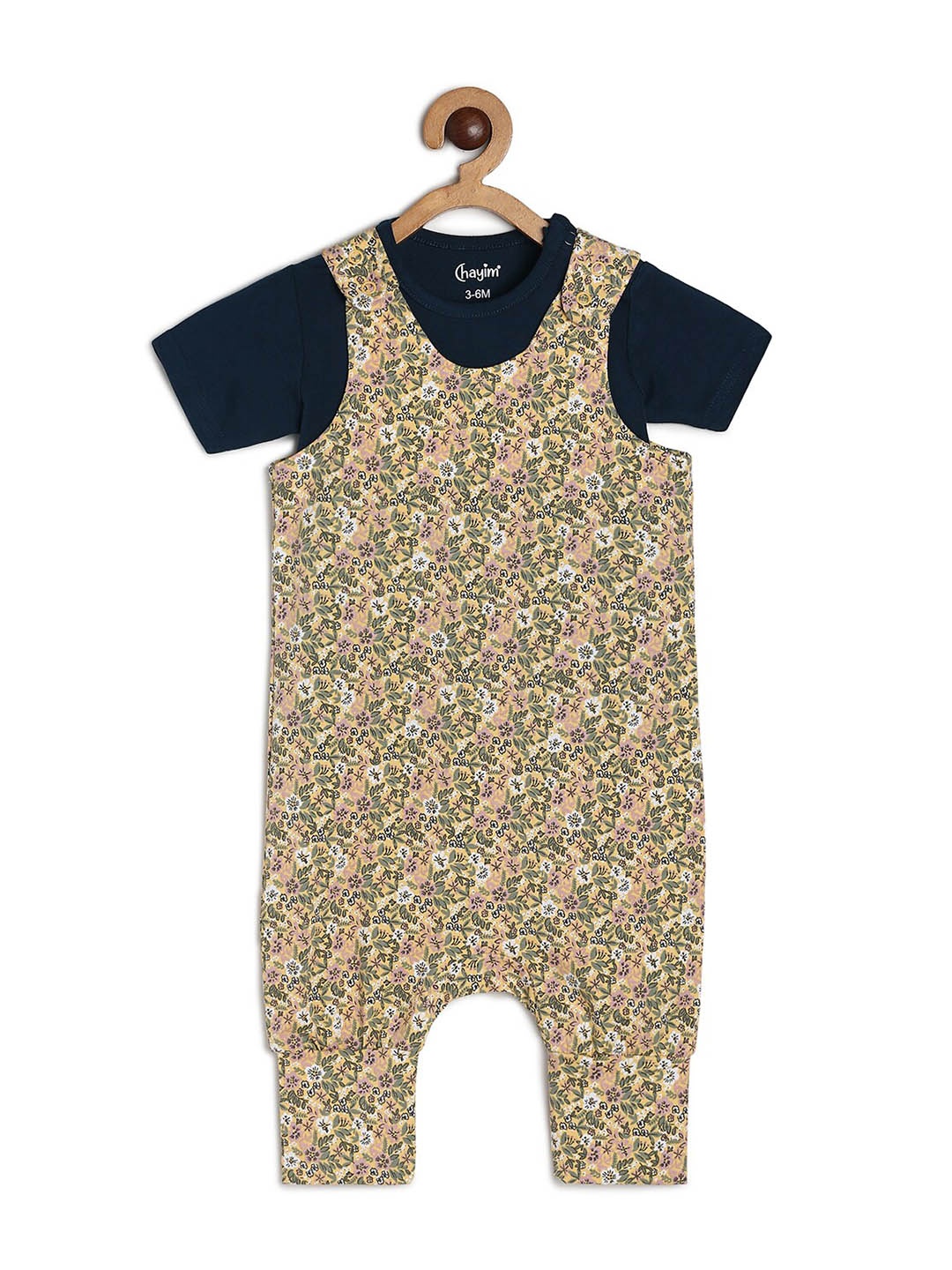 

CHAYIM Infant Kids Floral Printed Cotton Dungaree With T-Shirt, Yellow