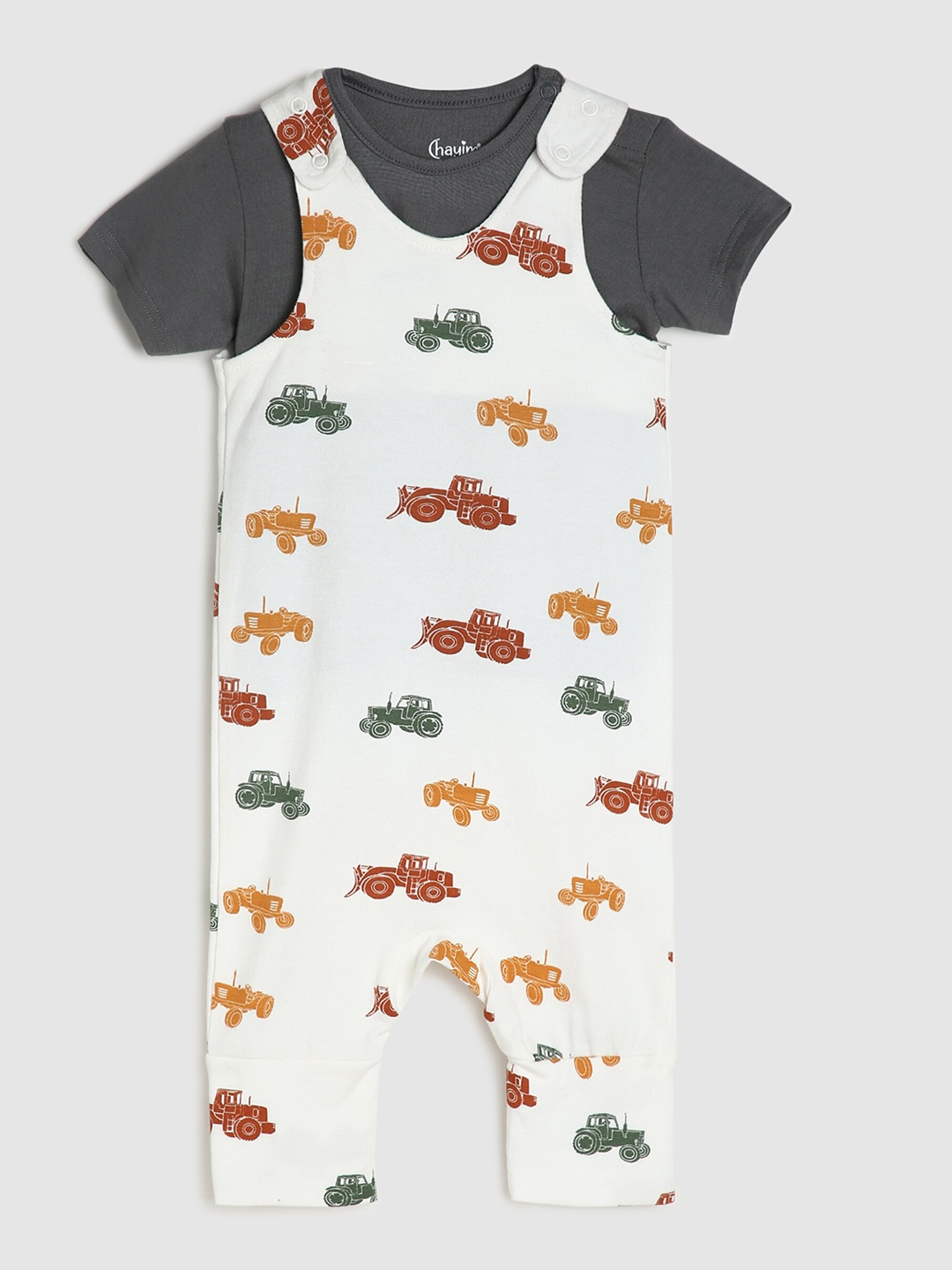 

CHAYIM Conversational Printed Cotton Rompers With T-Shirt, Off white