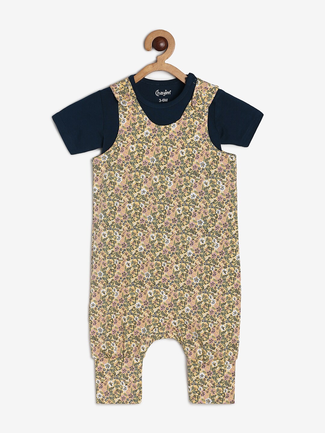 

CHAYIM Floral Printed Cotton Rompers With T-Shirt, Yellow