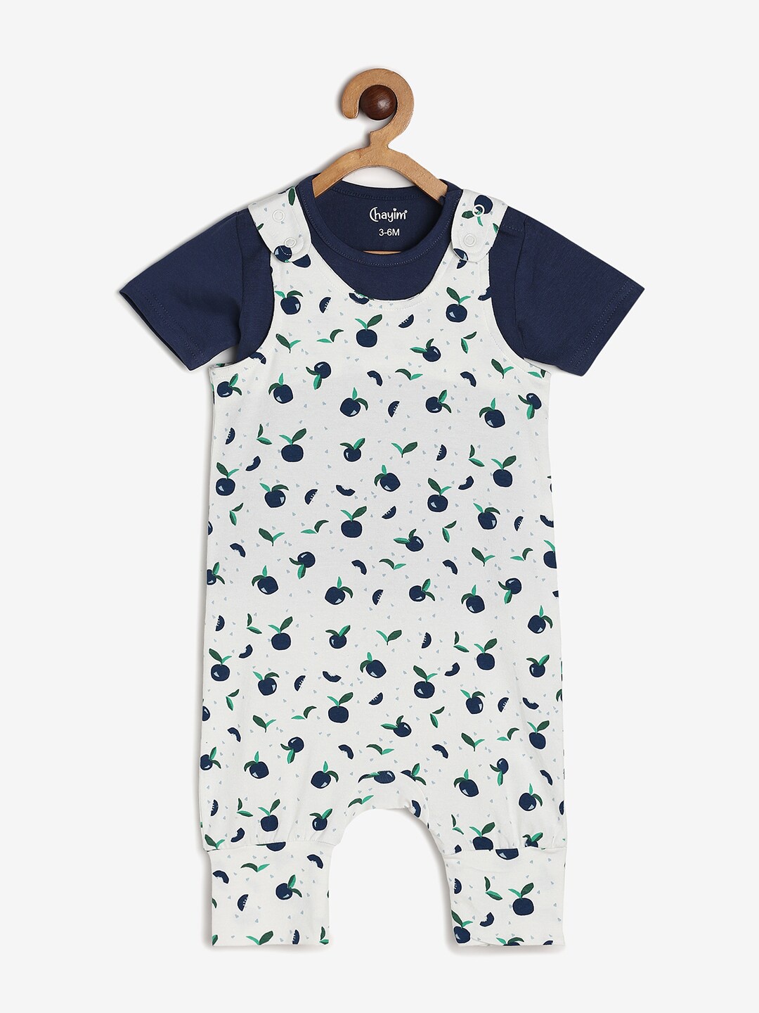 

CHAYIM Infant Kids Conversational Printed Cotton Dungaree With T-Shirt, White