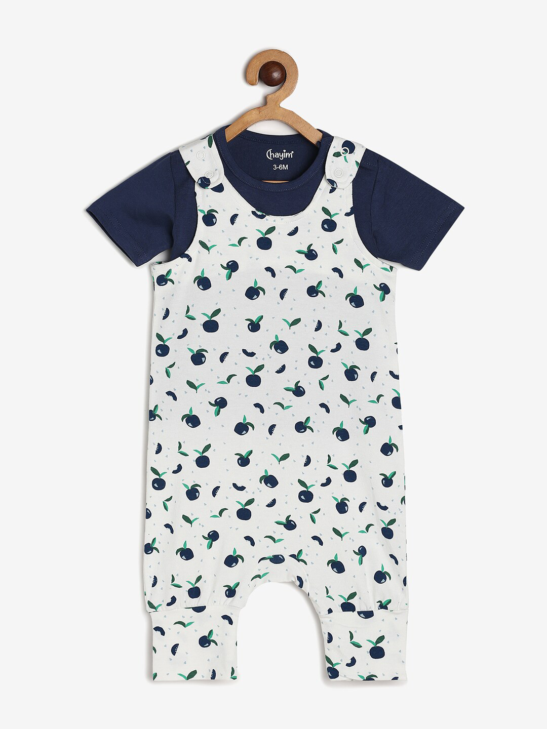 

CHAYIM Infant Kids Conversational Printed Cotton Dungaree With T-Shirt, White