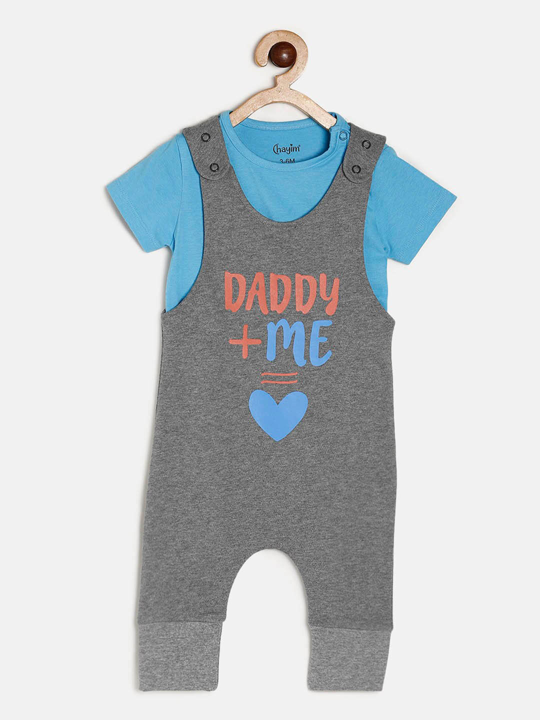 

CHAYIM Infant Unisex Typography Printed Round Neck Cotton Casual Dungarees, Grey