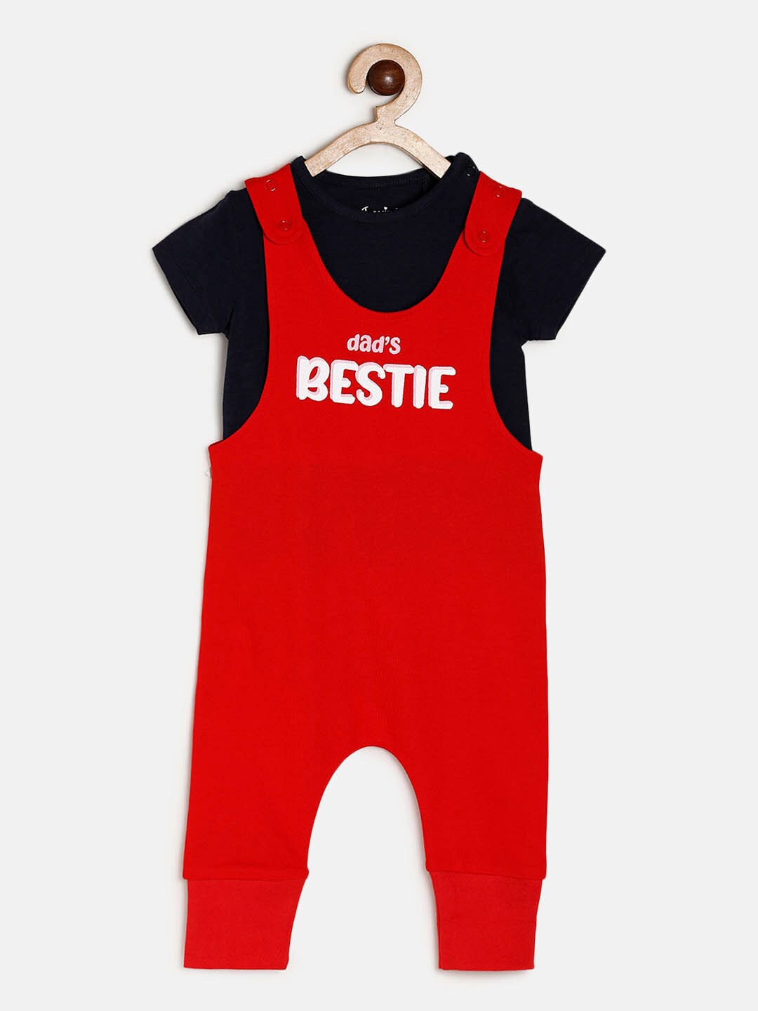 

CHAYIM Typography Printed Cotton Rompers With T-Shirt, Red